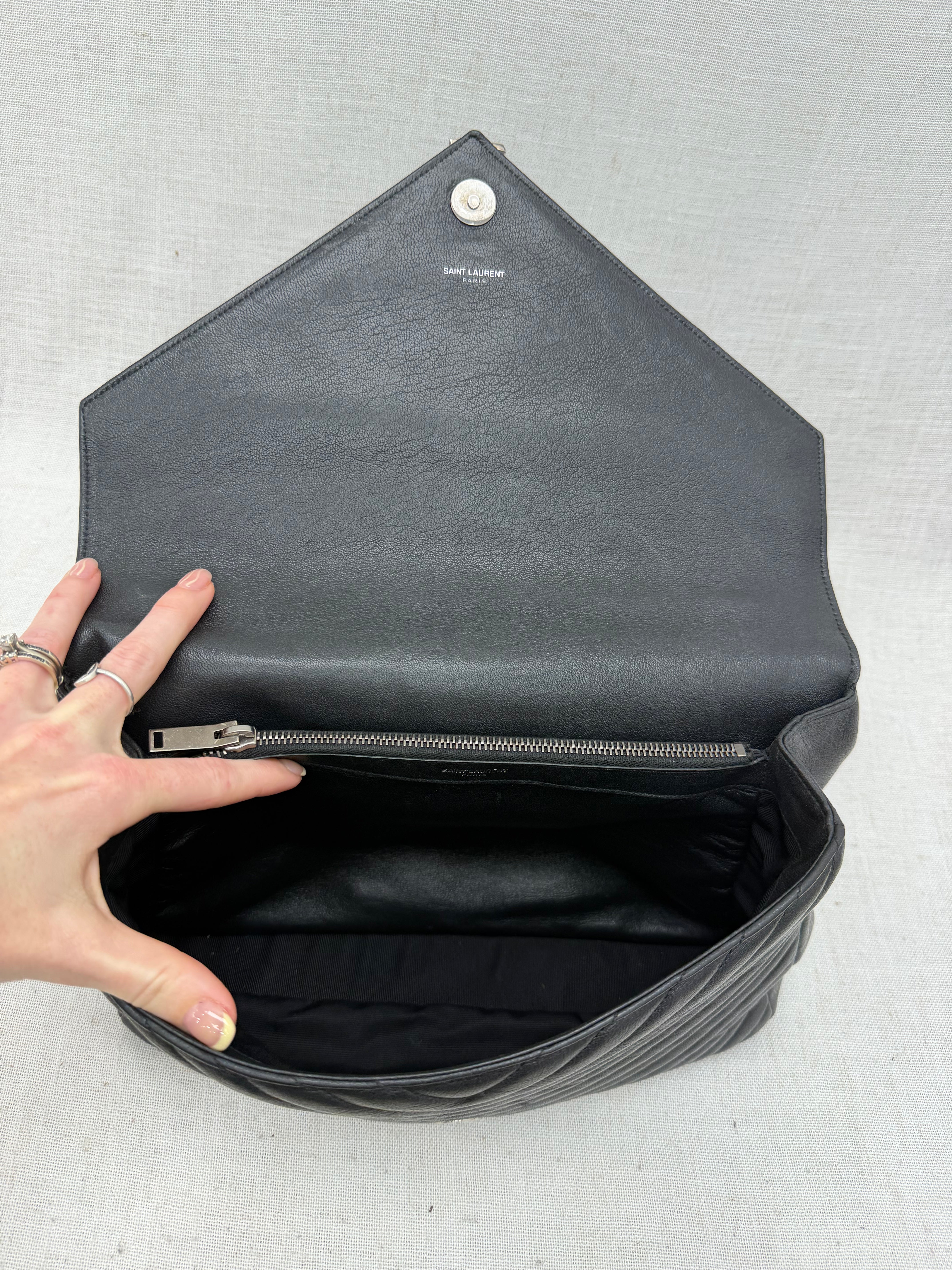 Saint Laurent YSL Black Quilted Chevron Calfskin Large College Shoulder Bag