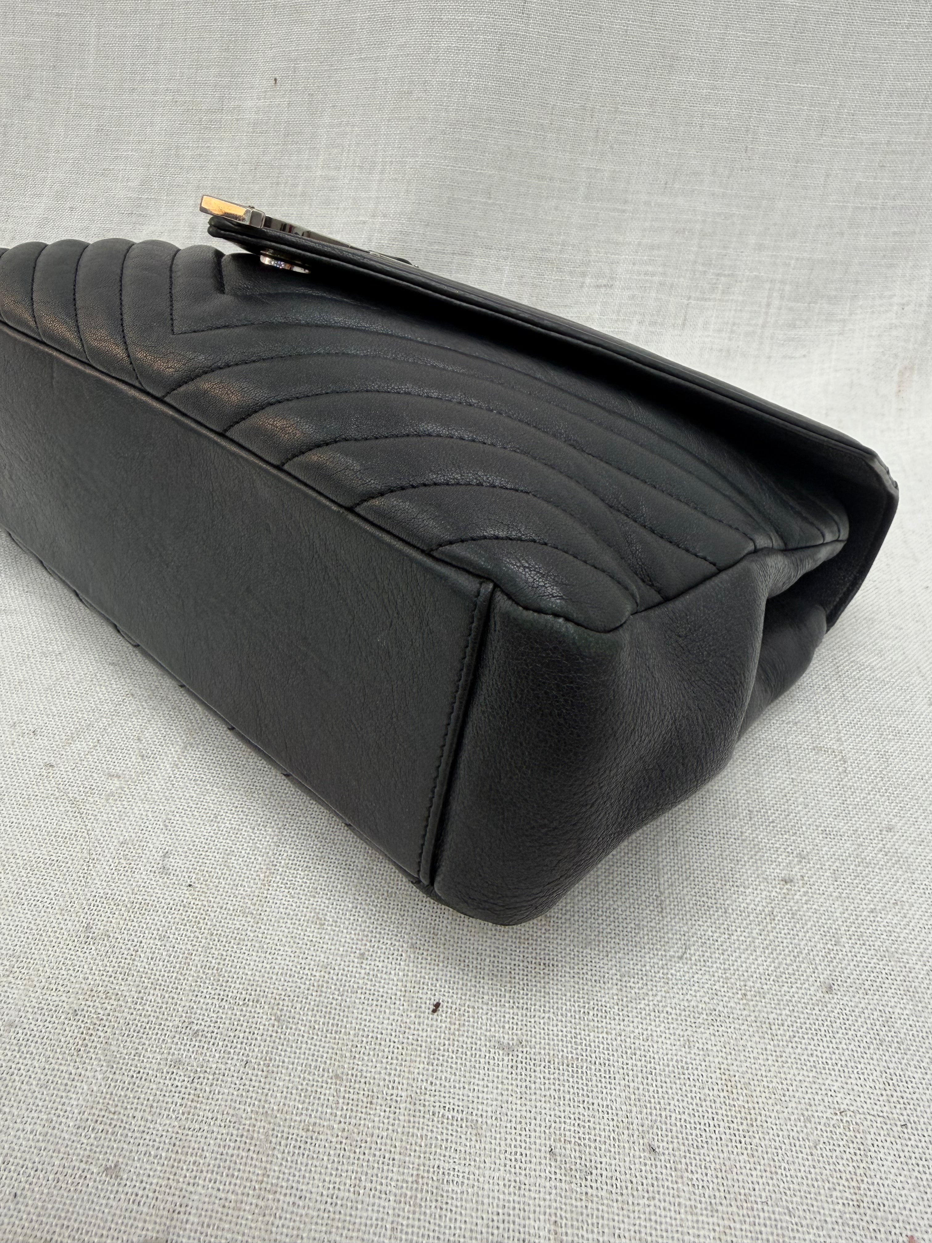 Saint Laurent YSL Black Quilted Chevron Calfskin Large College Shoulder Bag