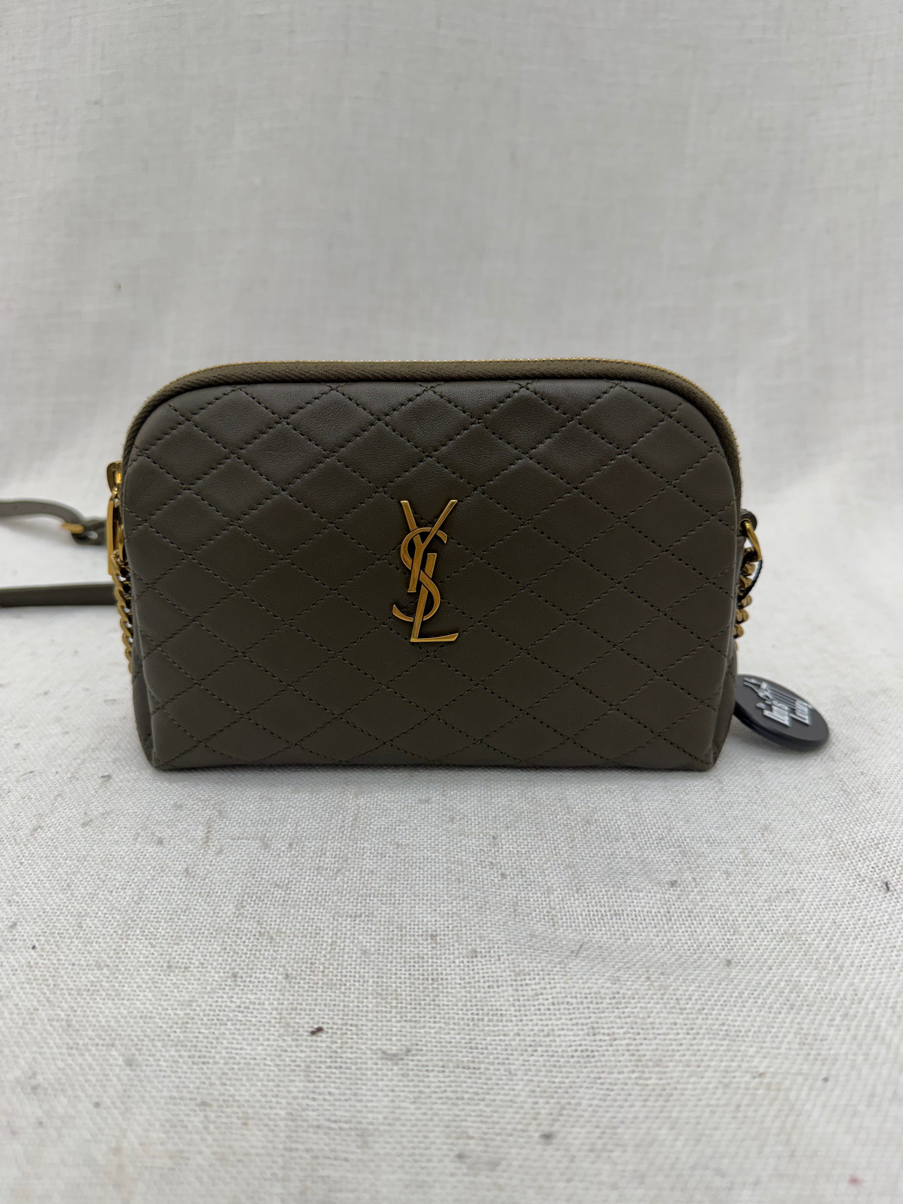 Saint Laurent YSL Dark Green Quilted Lambskin Gaby Zipped Crossbody