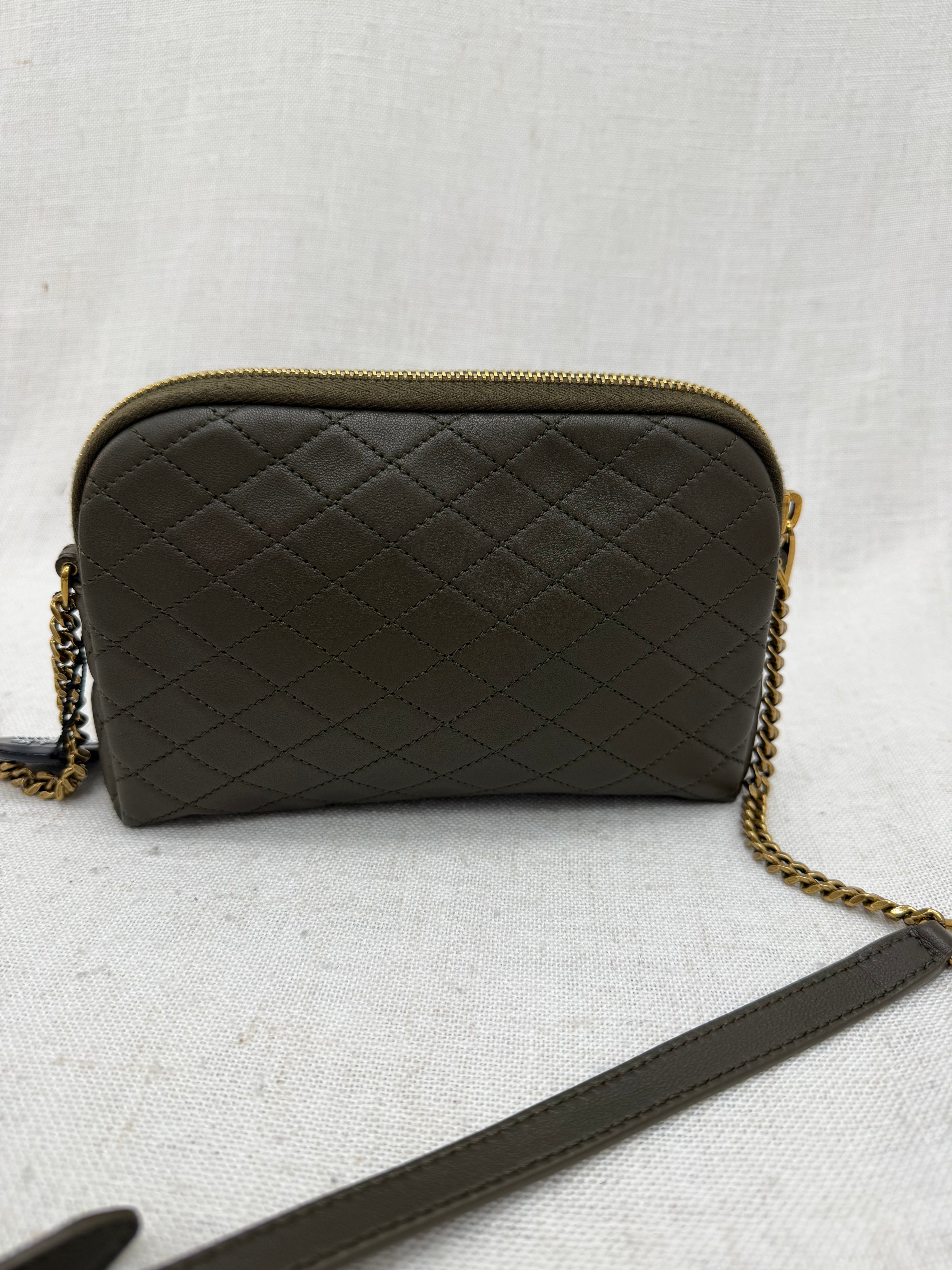 Saint Laurent YSL Dark Green Quilted Lambskin Gaby Zipped Crossbody