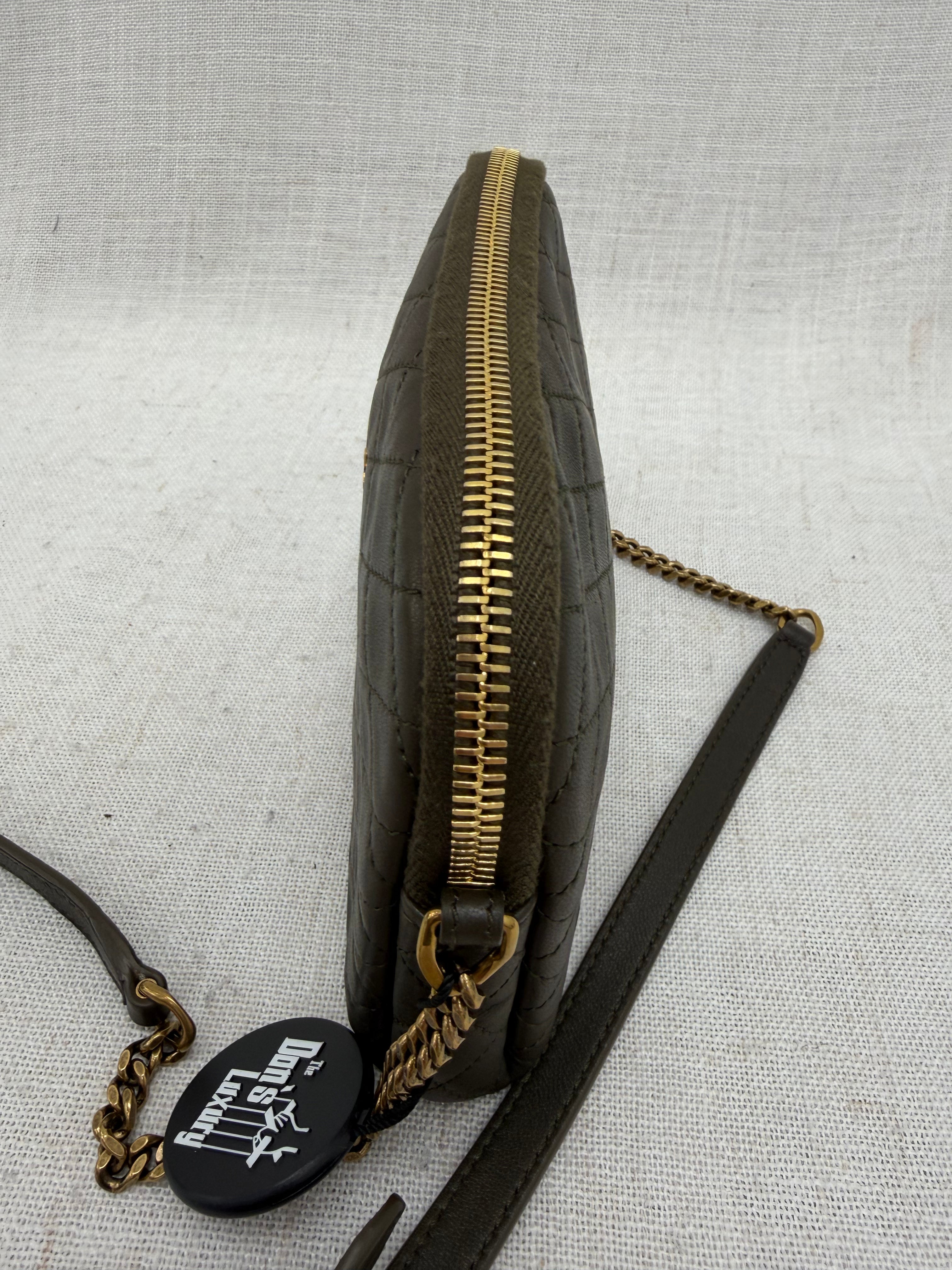 Saint Laurent YSL Dark Green Quilted Lambskin Gaby Zipped Crossbody