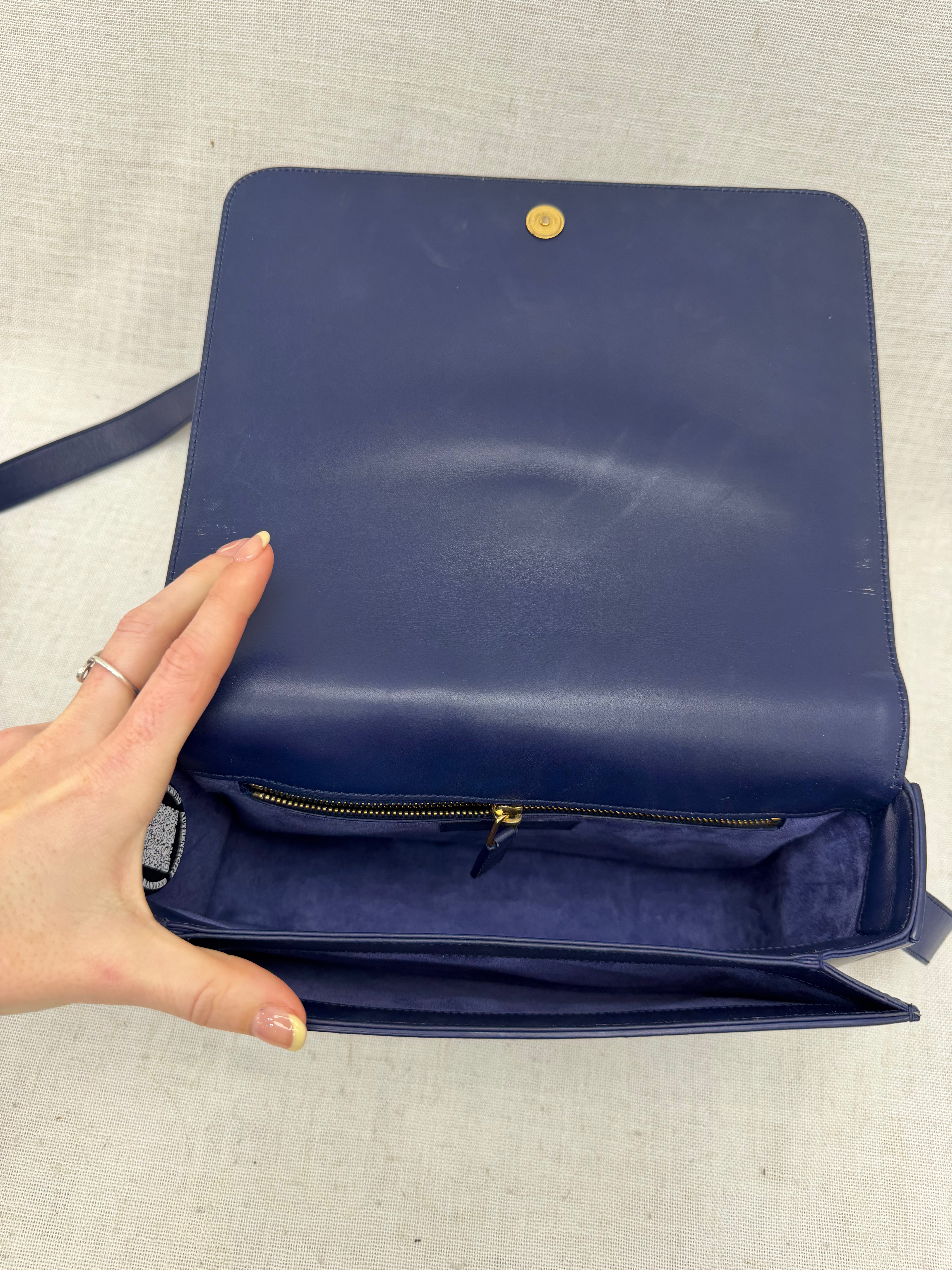 Saint Laurent YSL Navy Blue Leather Monogram Logo Bag