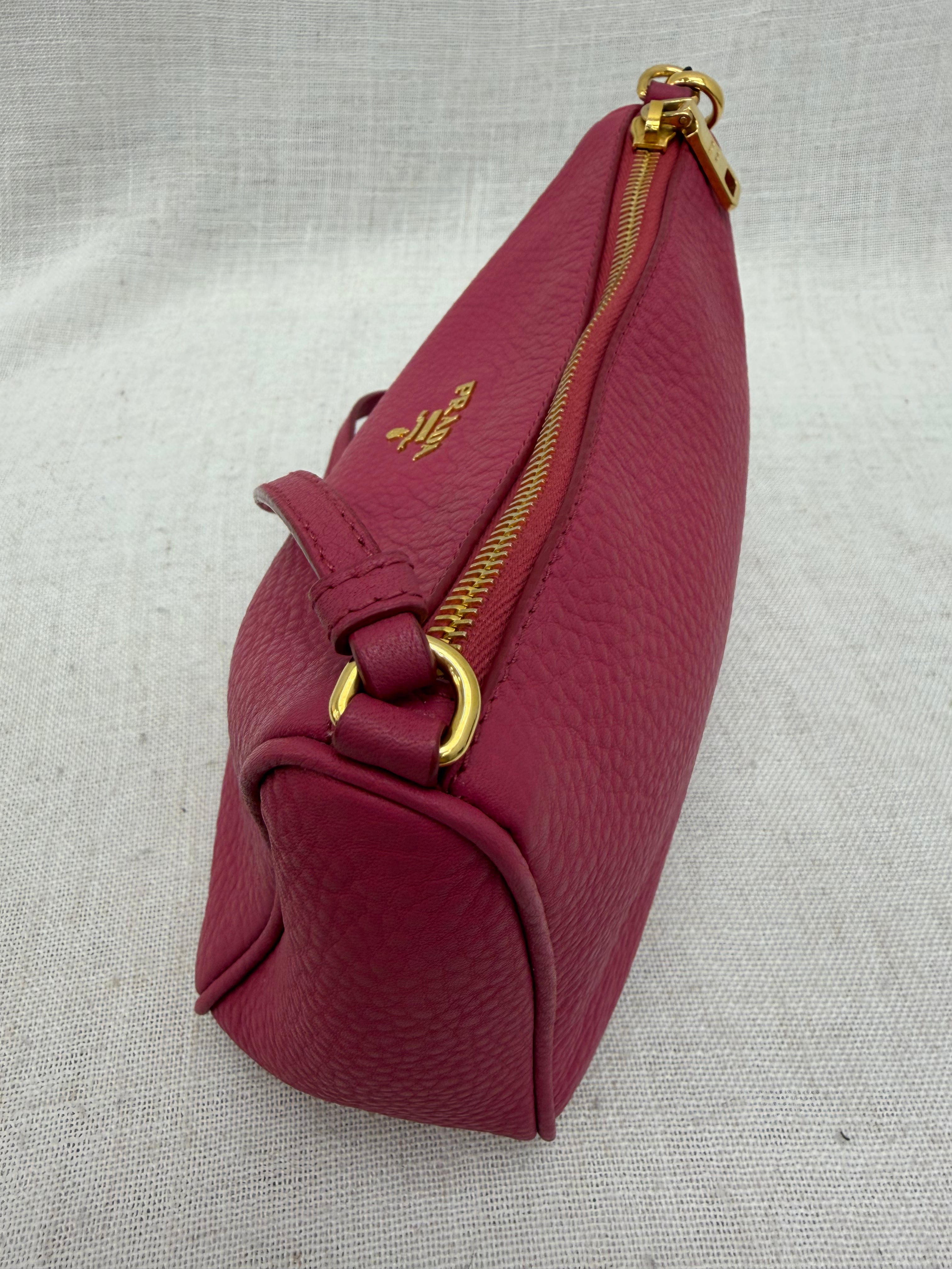 Prada Pink Pebbled Leather Pochette Bag