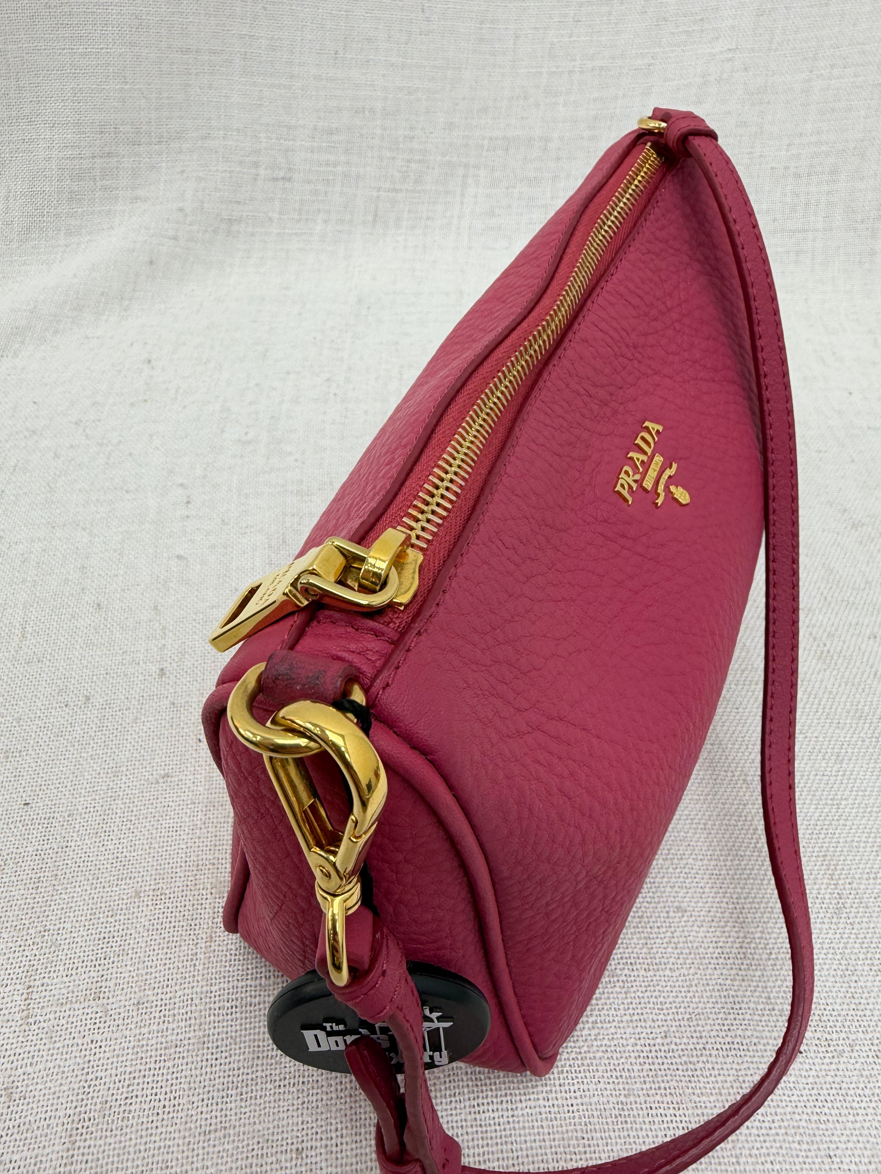 Prada Pink Pebbled Leather Pochette Bag