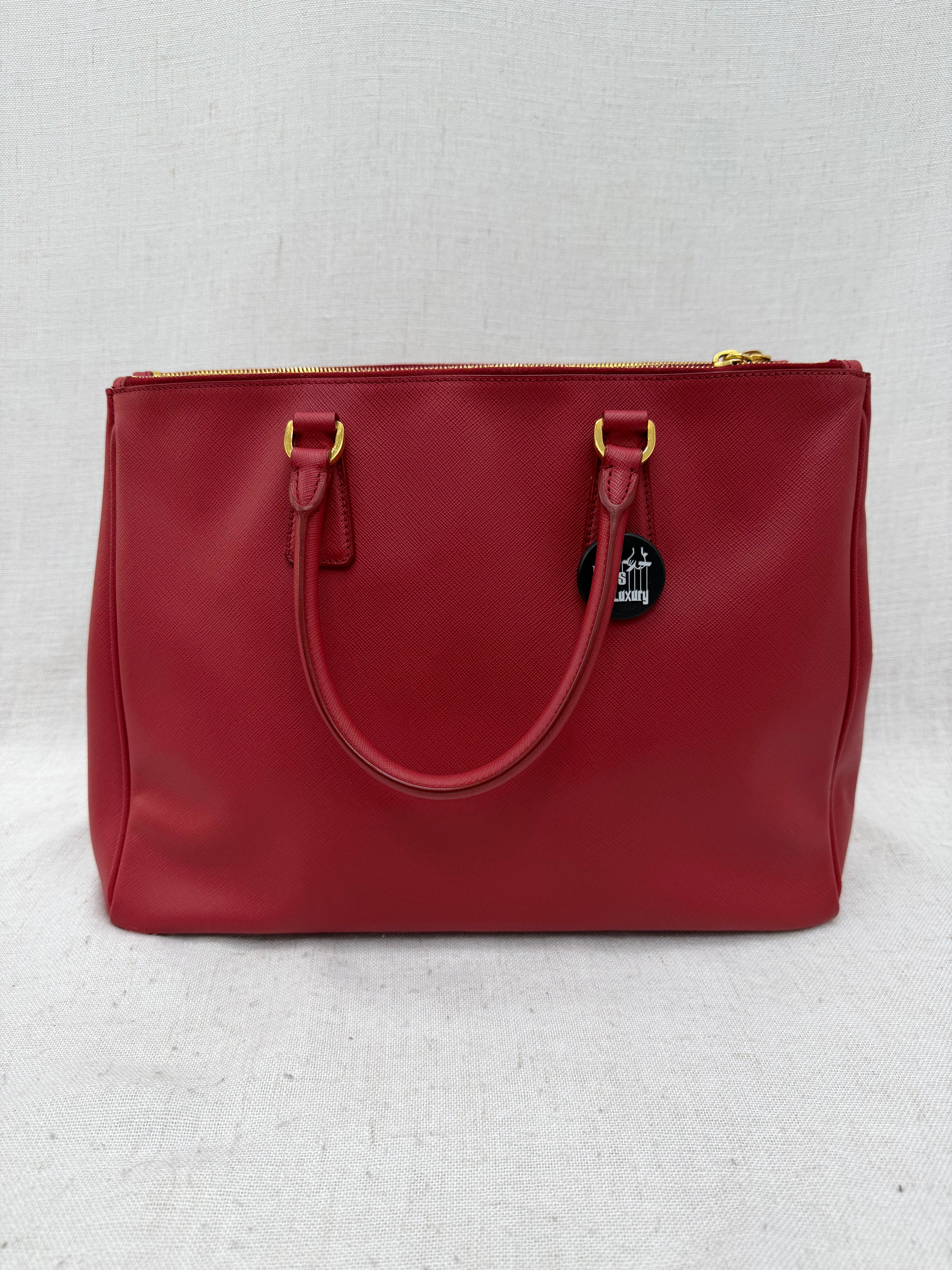 Prada Red Leather Lux Large Galleria Double Zip Tote