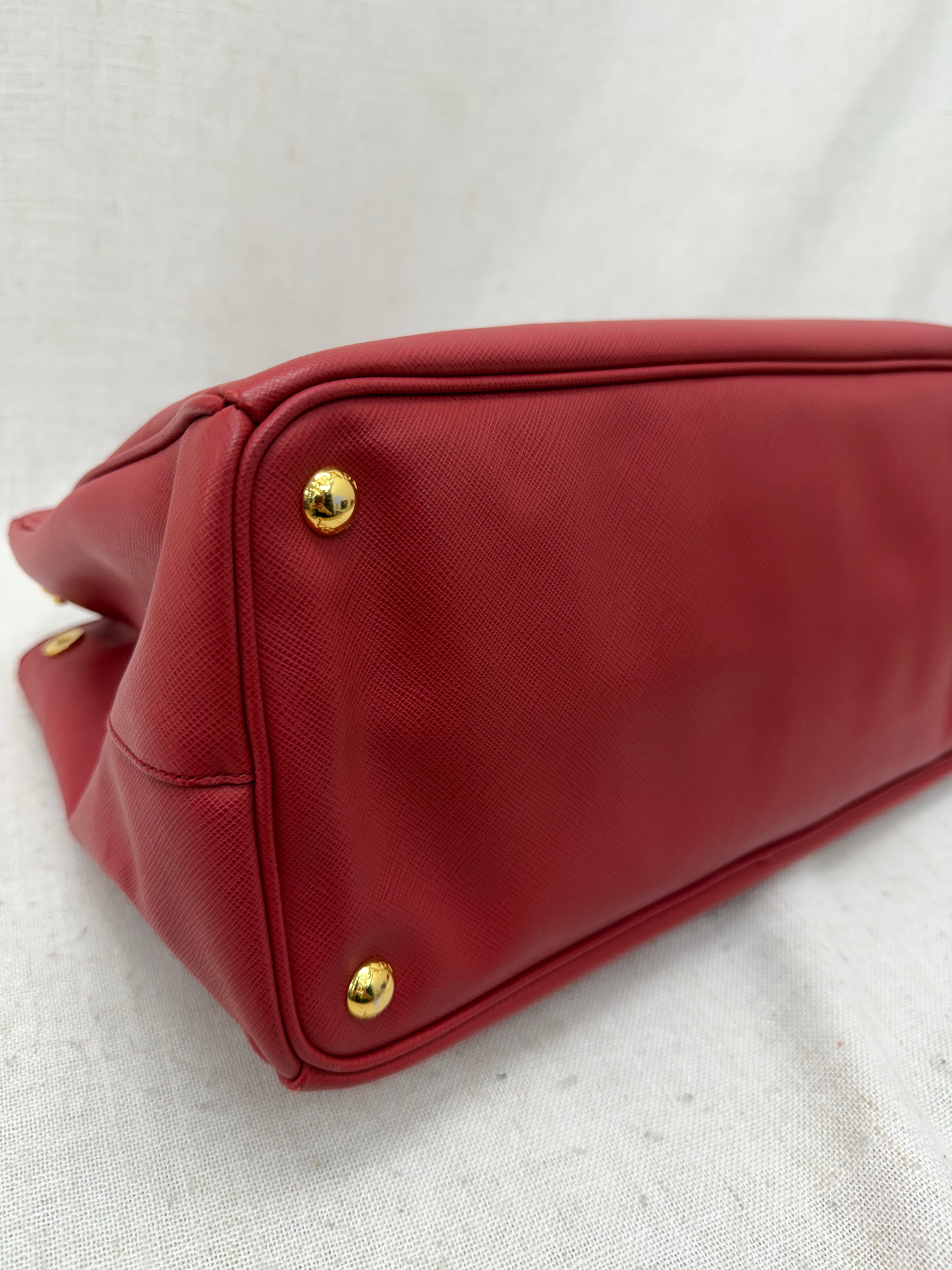 Prada Red Leather Lux Large Galleria Double Zip Tote