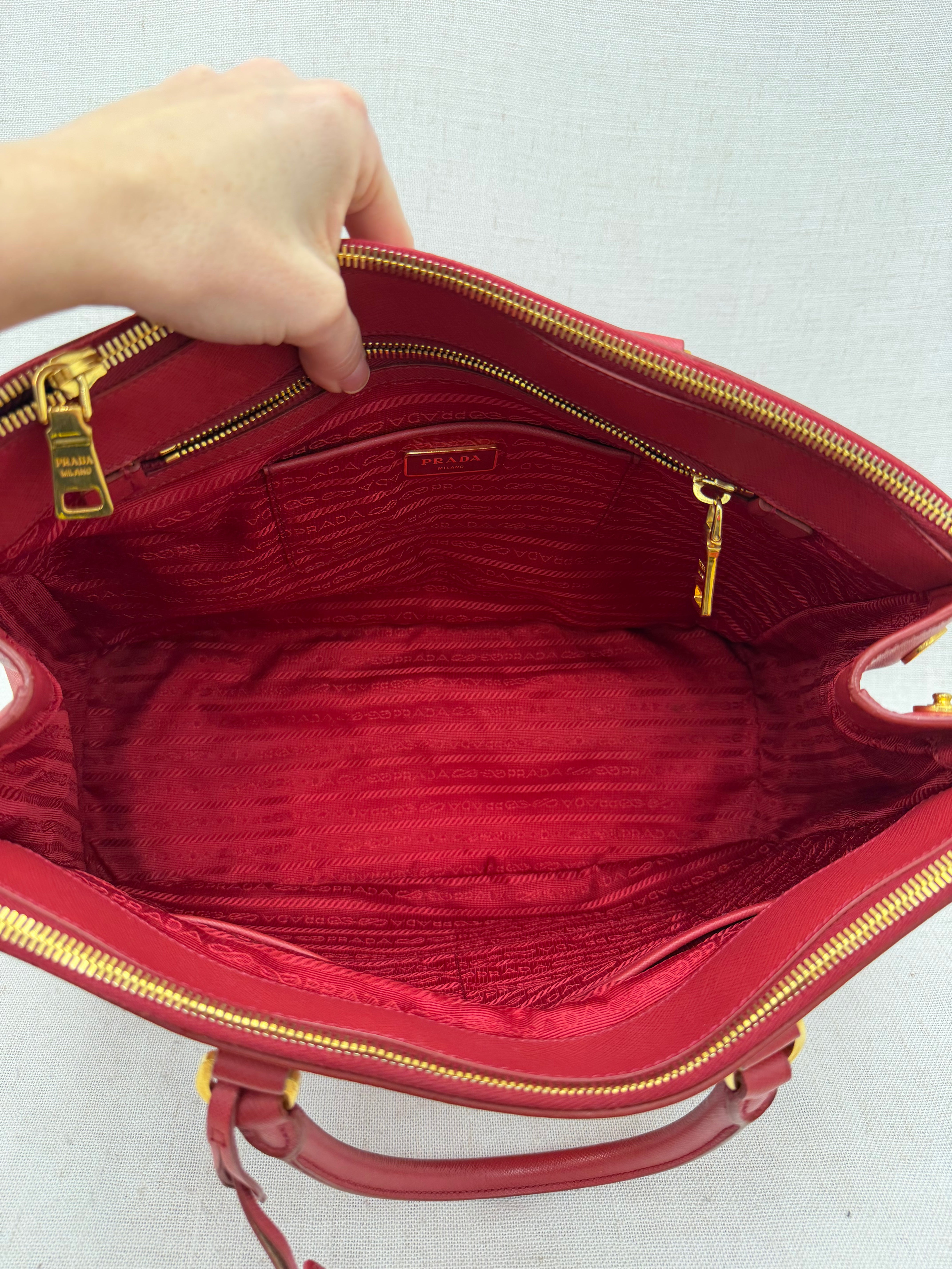 Prada Red Leather Lux Large Galleria Double Zip Tote