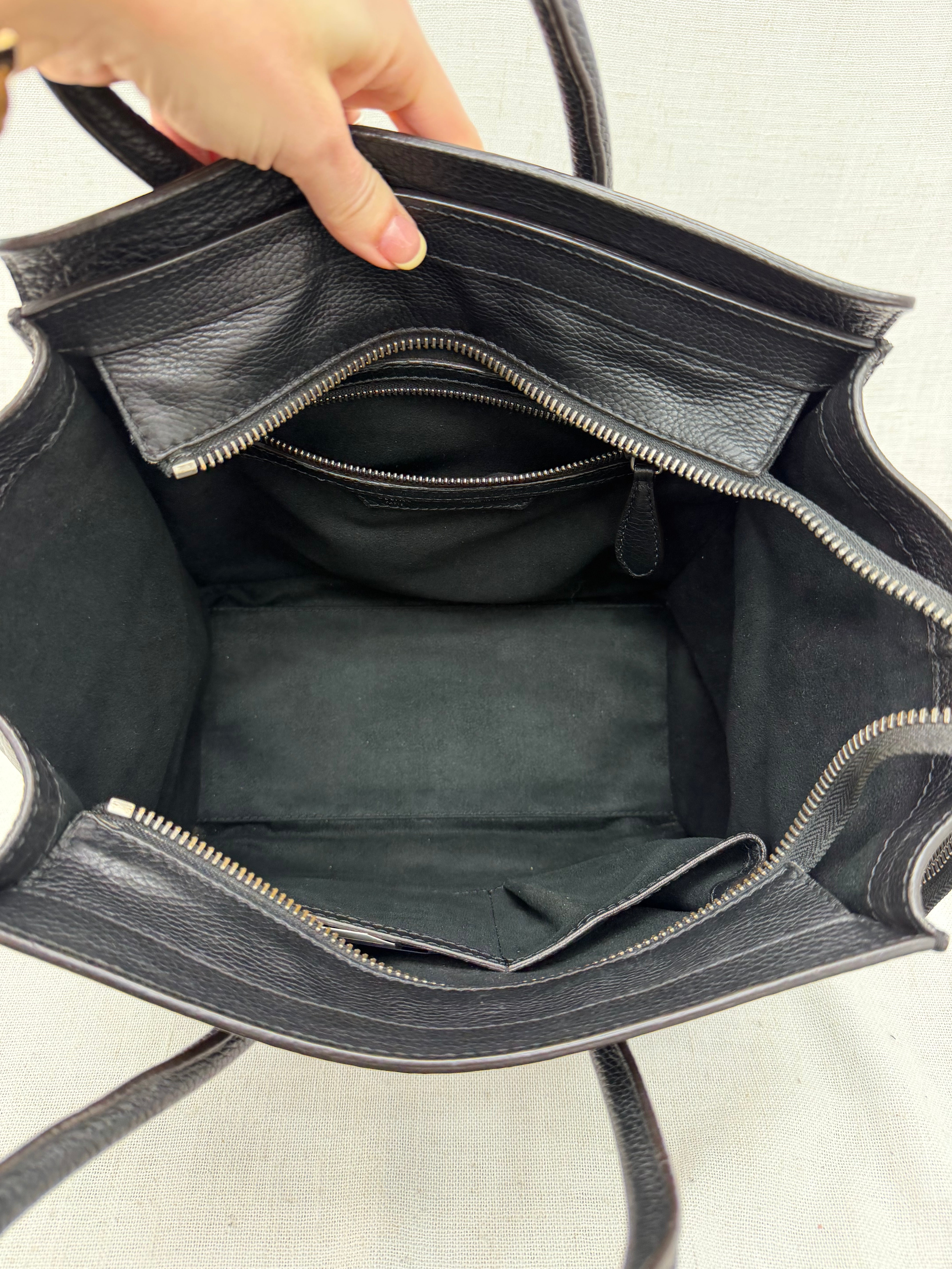 Celine Black Drummed Calfskin Micro Luggage Tote Bag