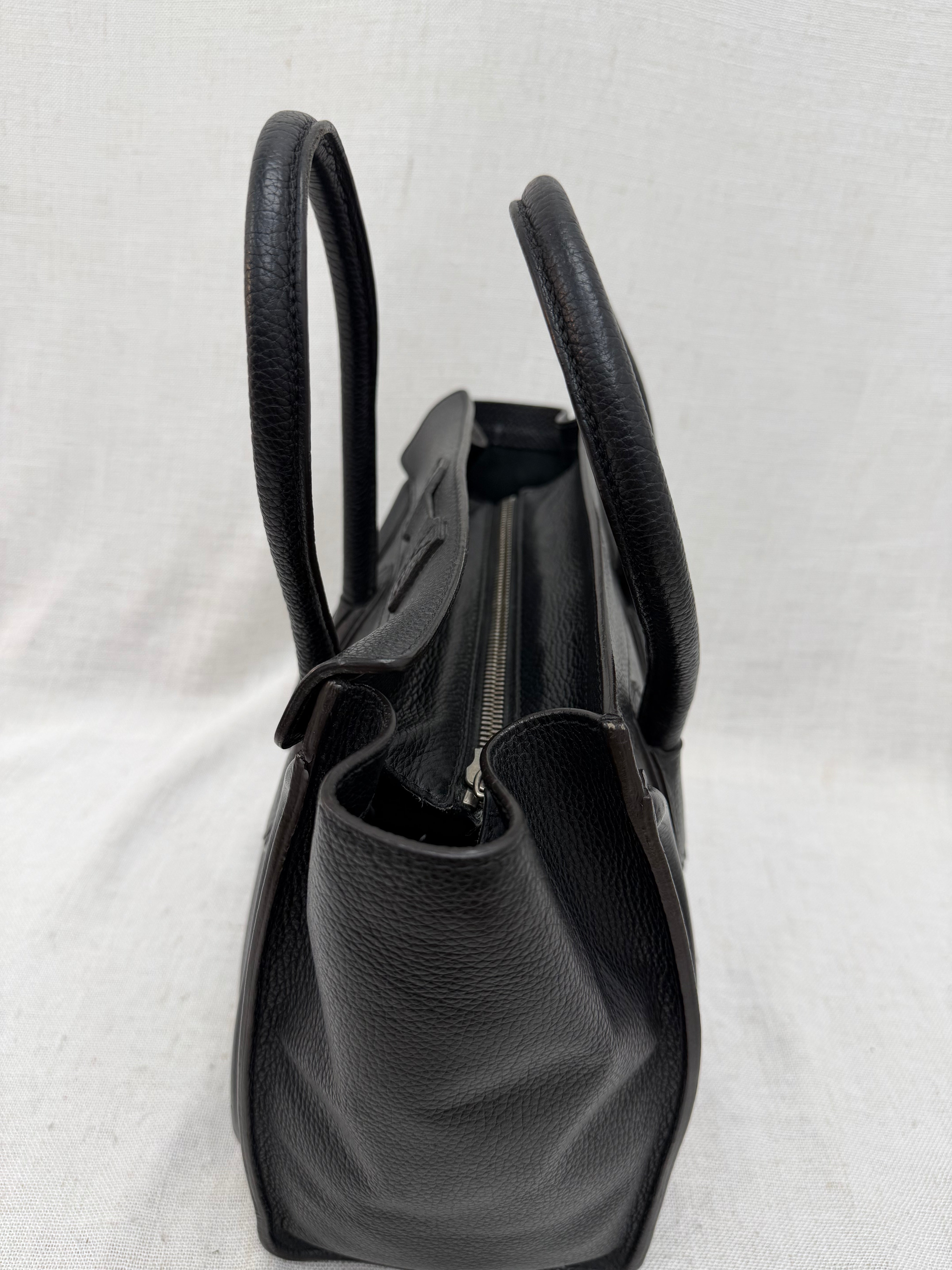 Celine Black Drummed Calfskin Micro Luggage Tote Bag