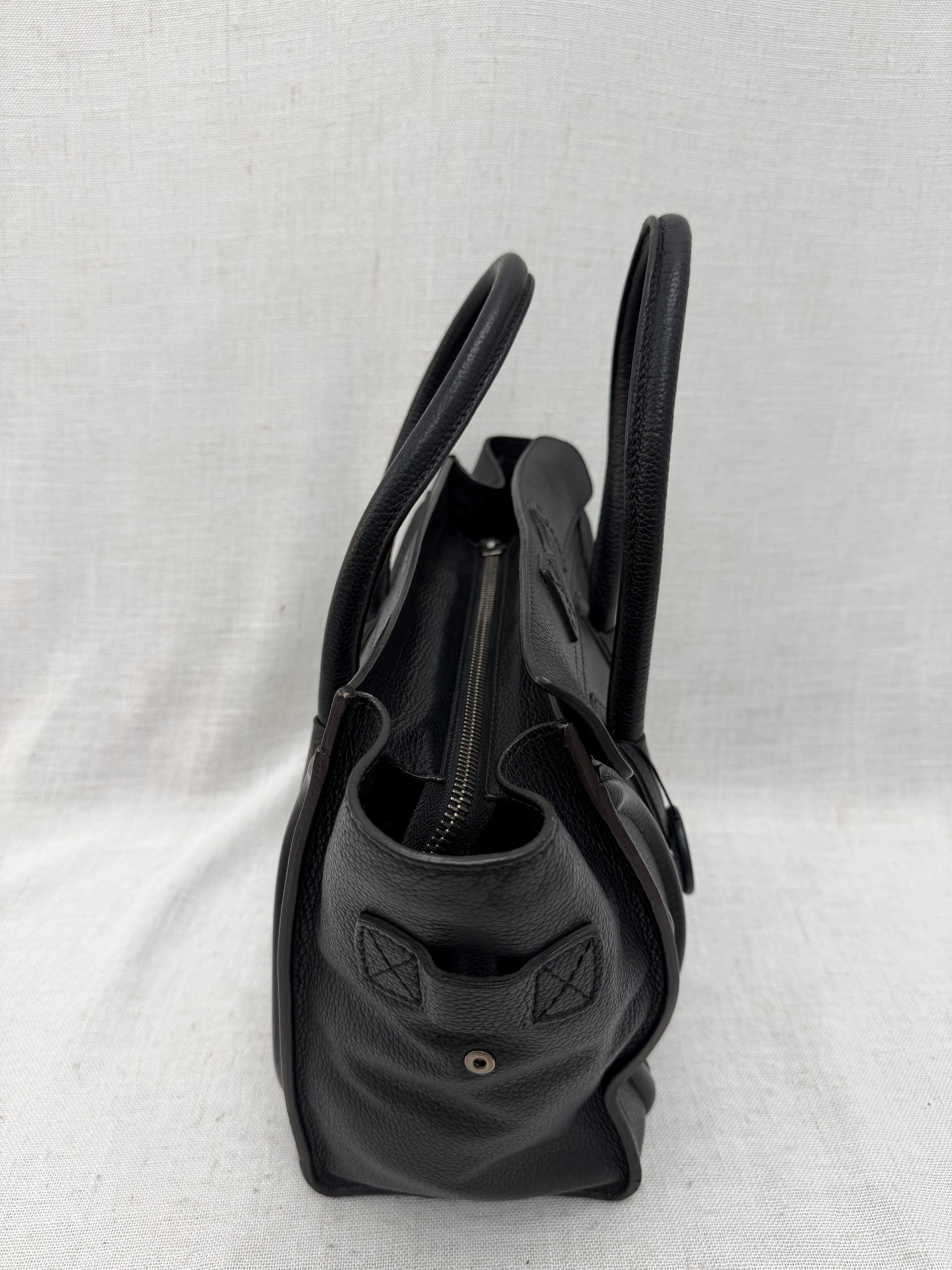 Celine Black Drummed Calfskin Micro Luggage Tote Bag