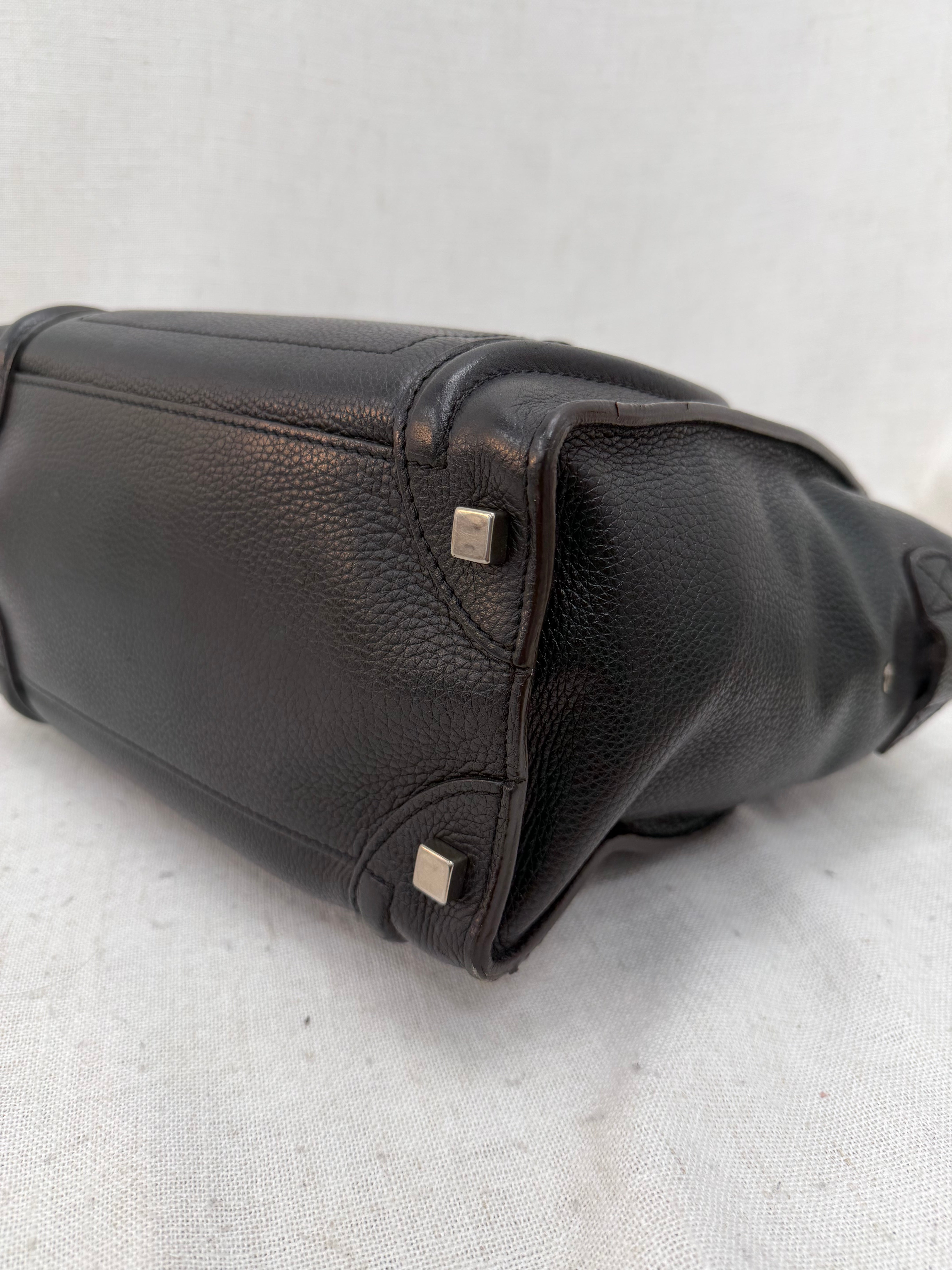 Celine Black Drummed Calfskin Micro Luggage Tote Bag