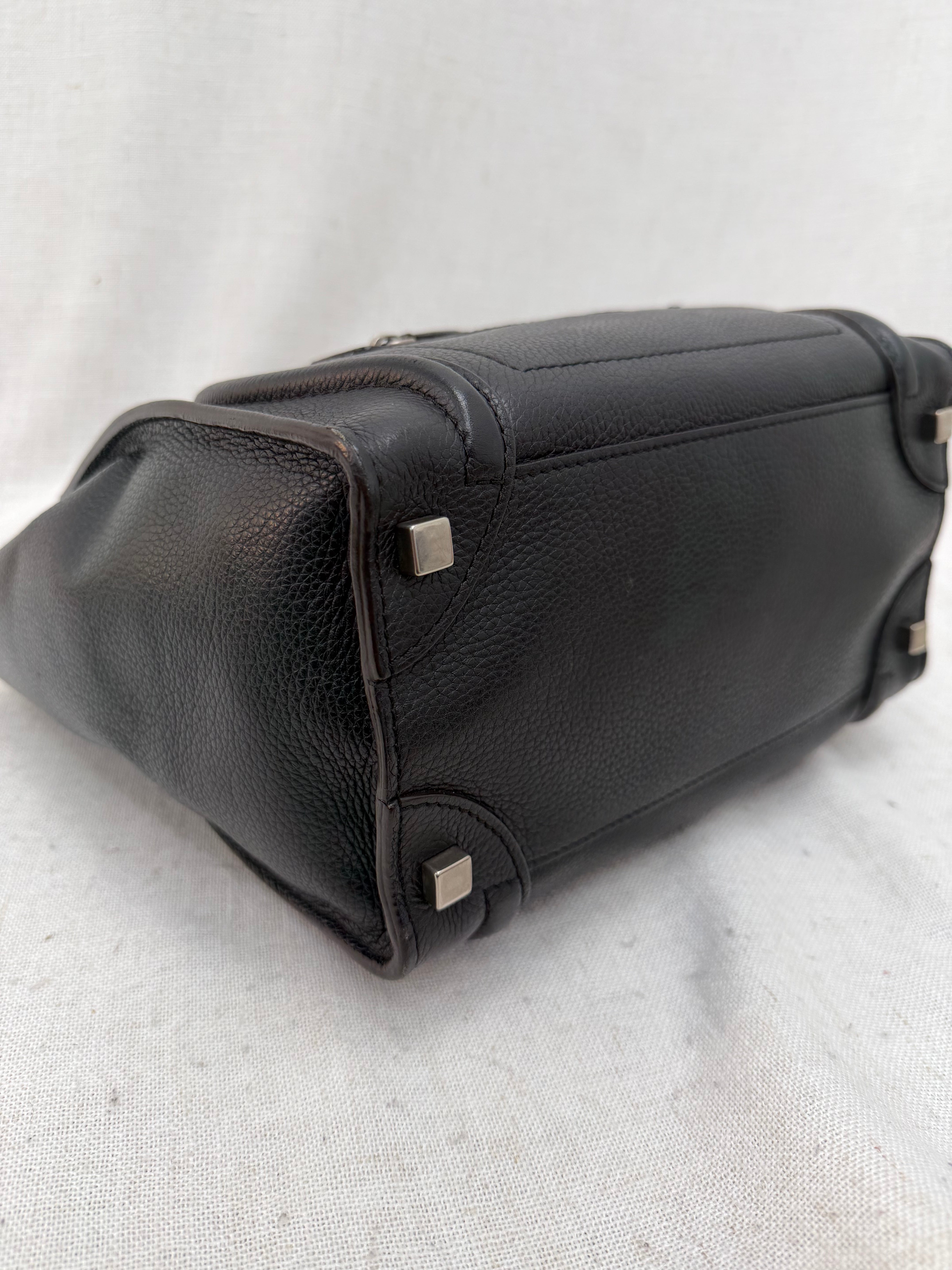 Celine Black Drummed Calfskin Micro Luggage Tote Bag