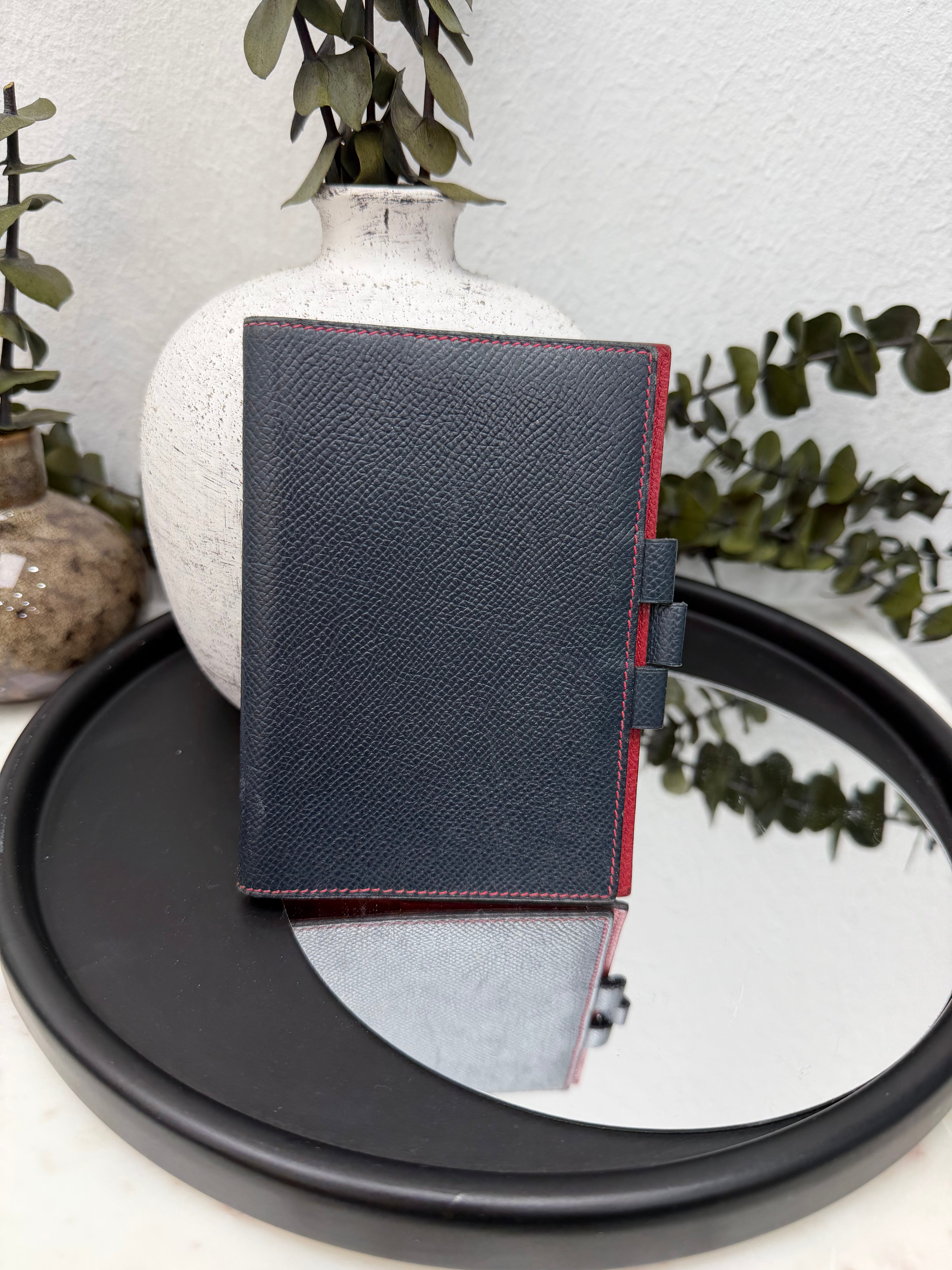 Hermes Navy Blue & Red Leather Passport Agenda Cover