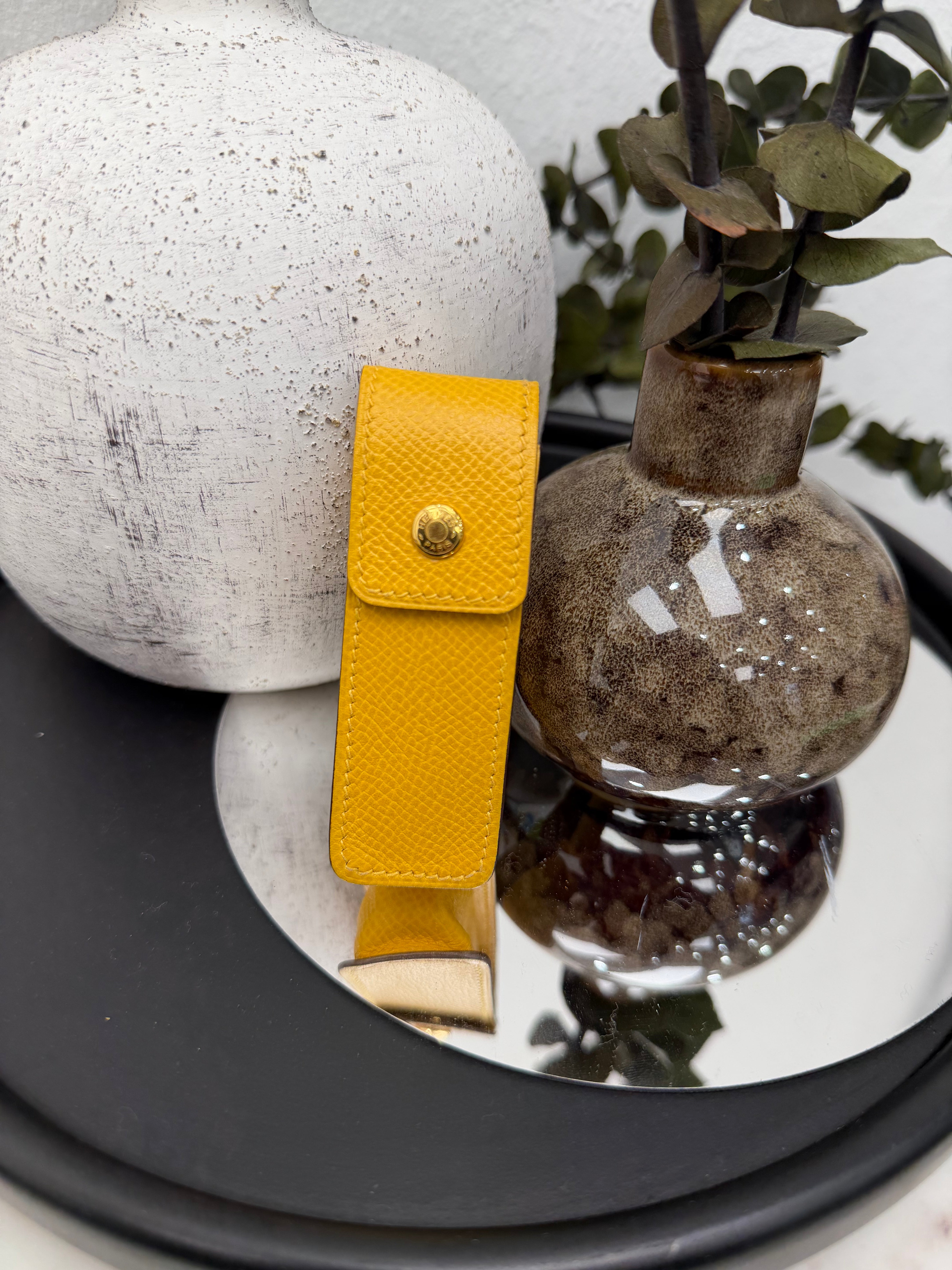 Hermes Yellow Leather Chapstick Case