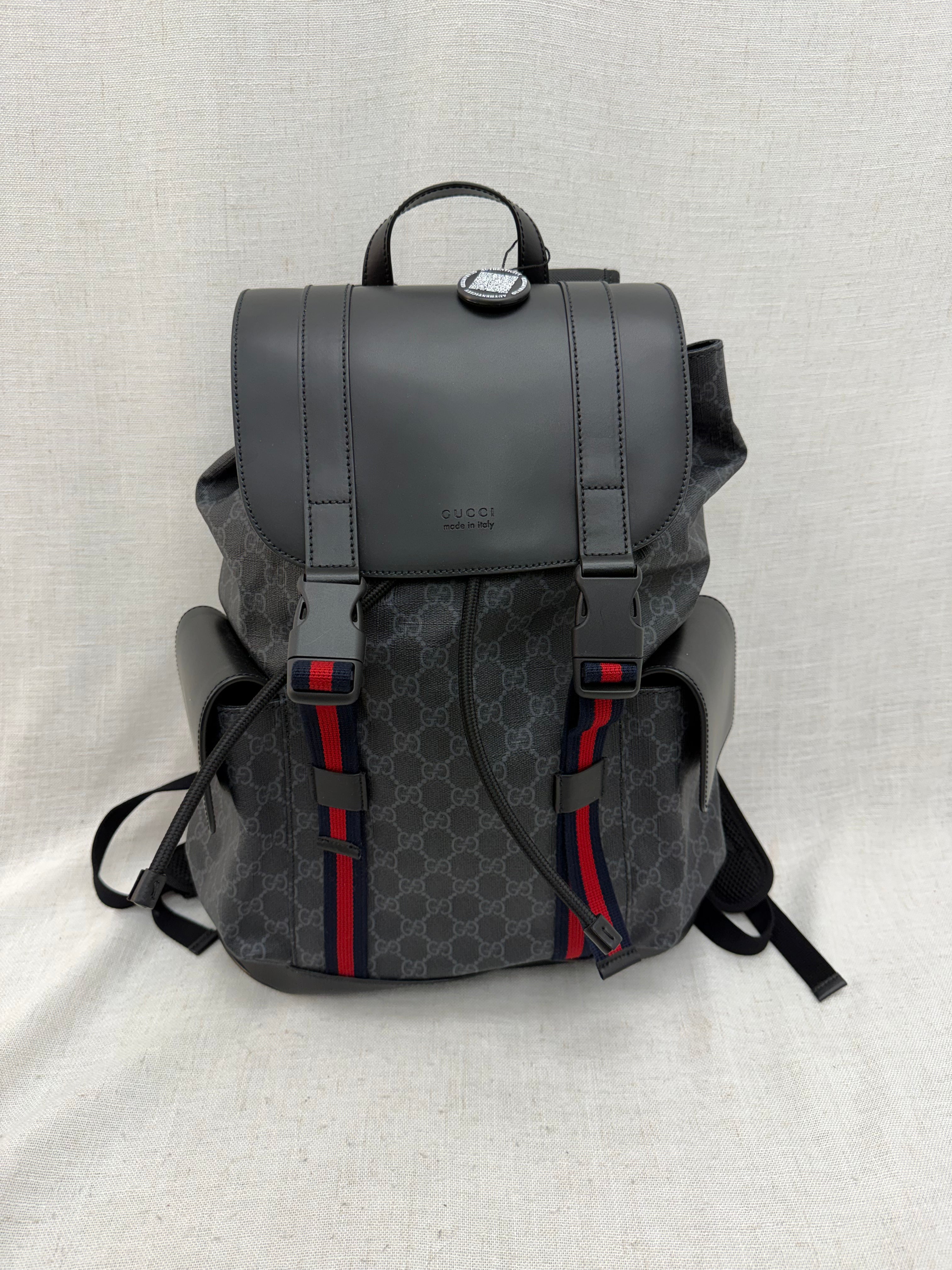 BRAND NEW- Gucci Grey & Black Soft GG Supreme Web Backpack