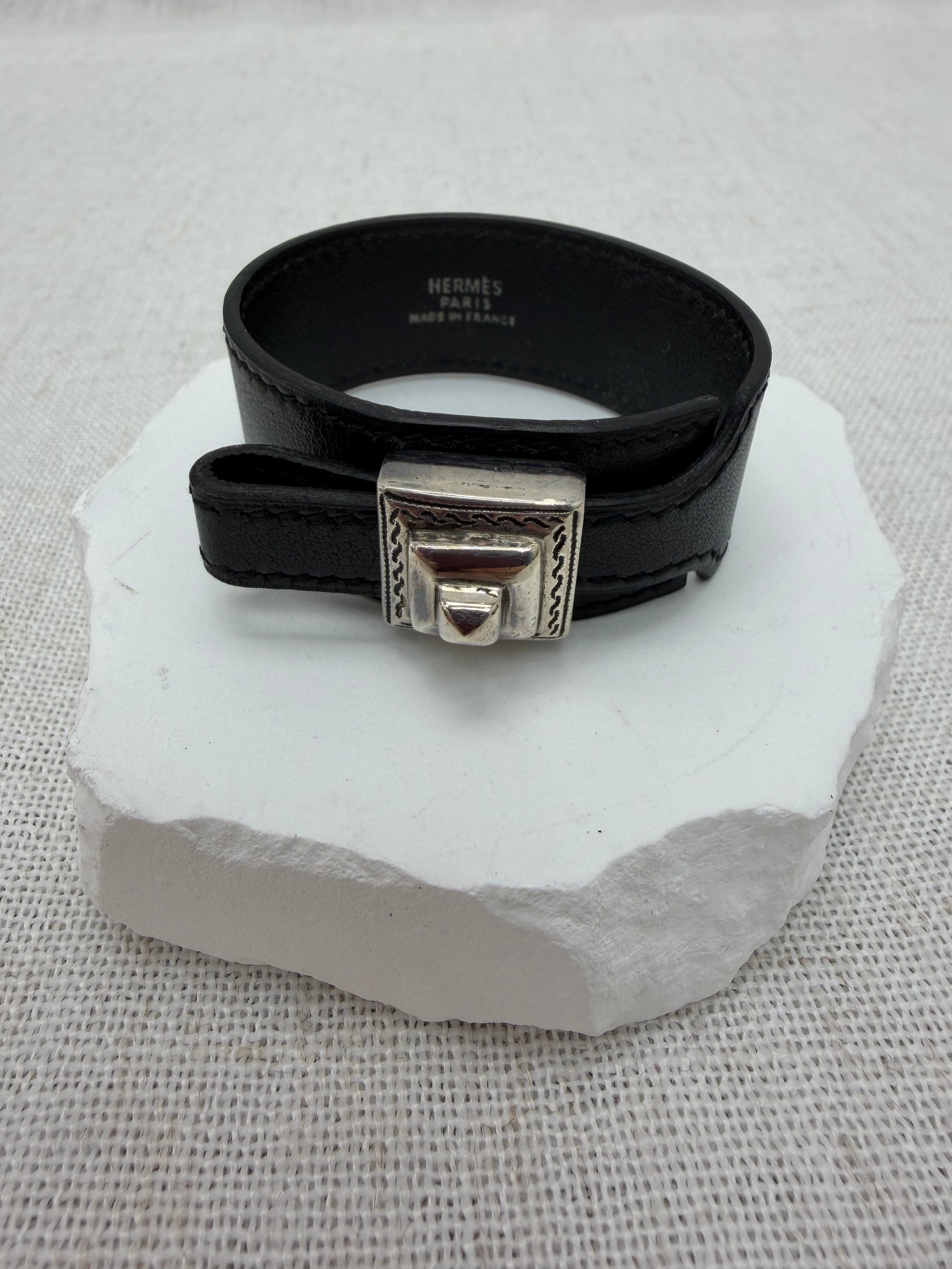Hermes Black Leather Artemis Strap Bracelet
