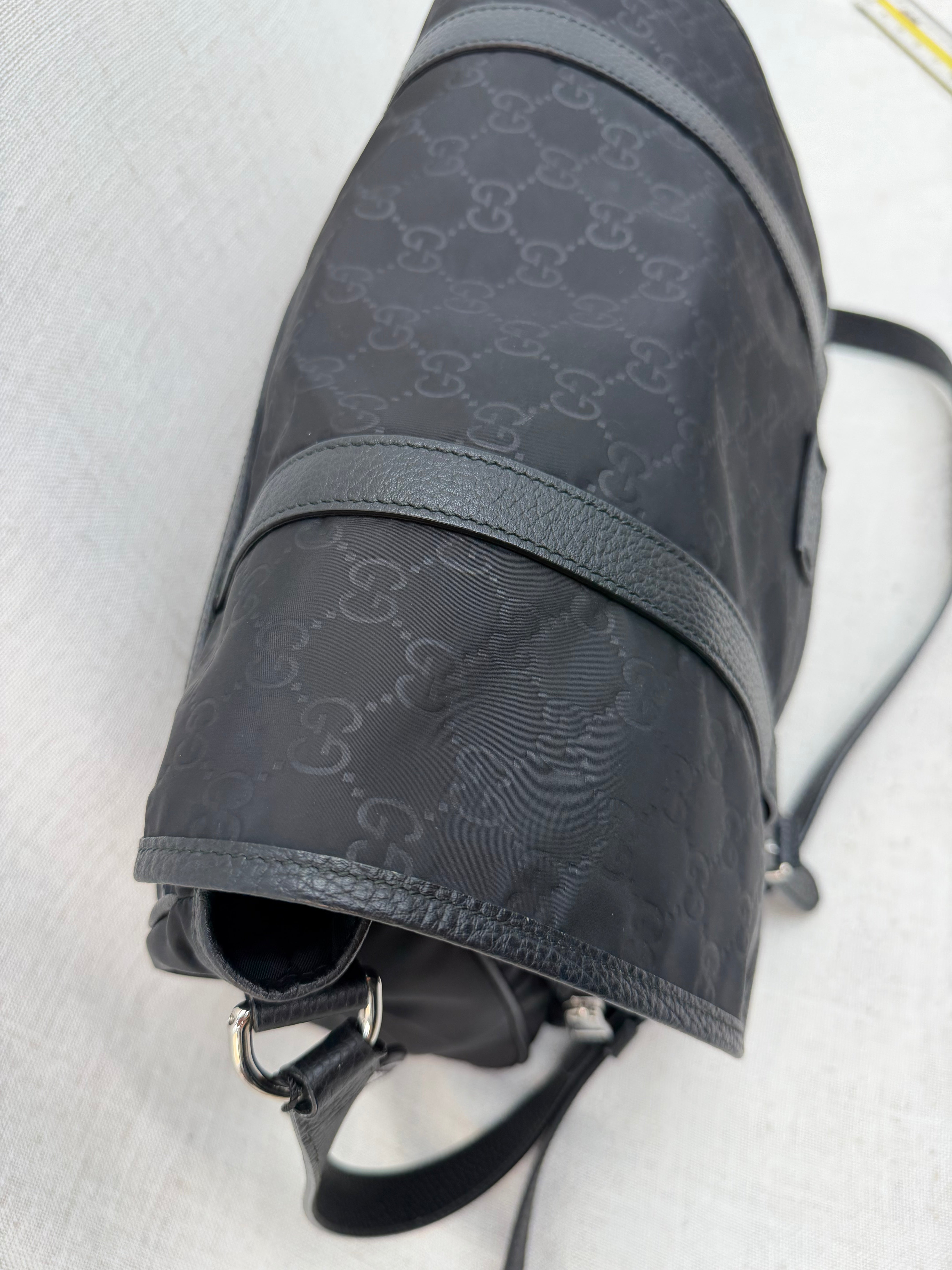 Gucci Black GG Nylon Buckle Flap Messenger Bag