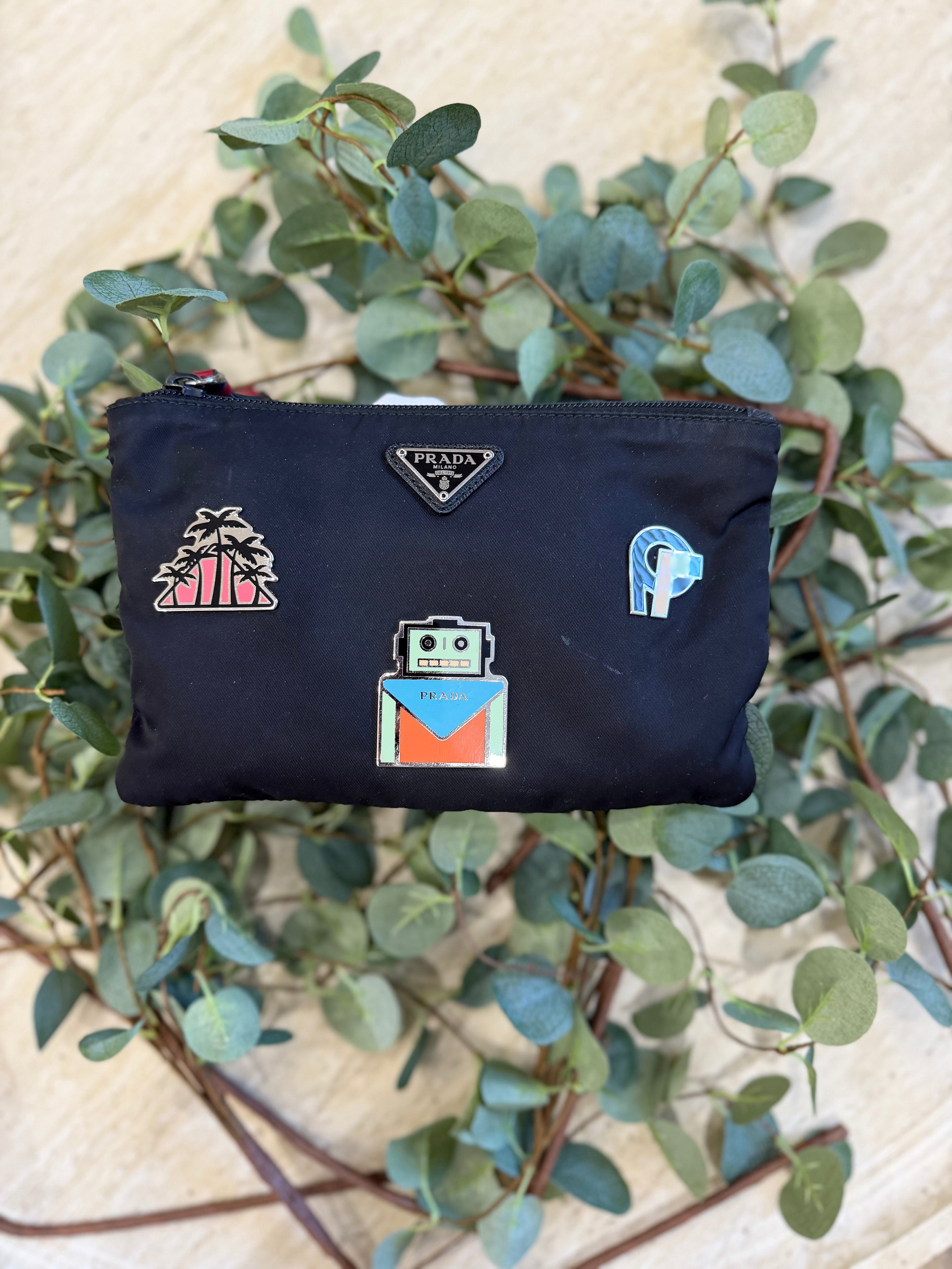 Prada Black Nylon Tessuto Pins Zippy Pouch