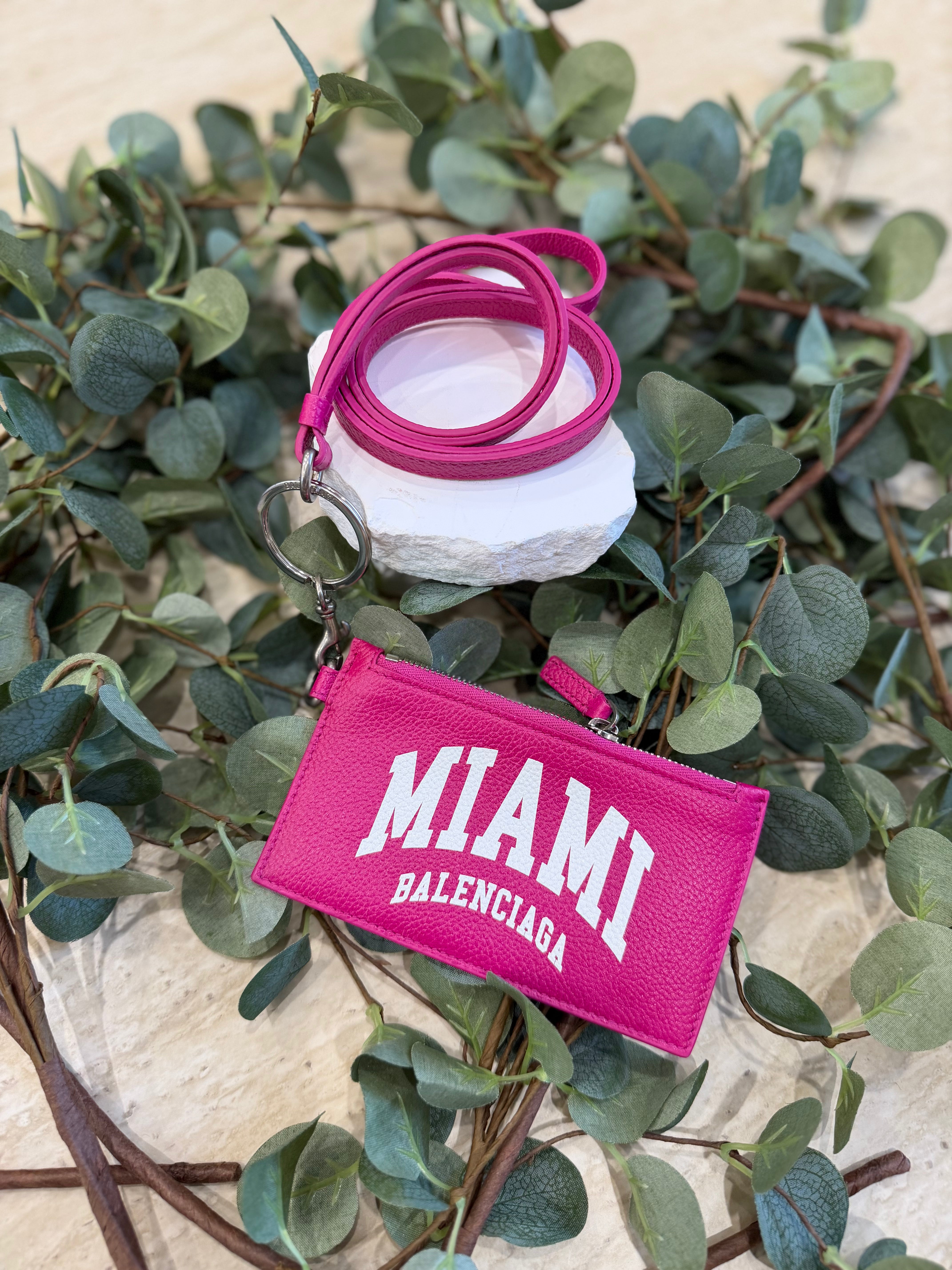 Balenciaga Fuchsia Leather Miami Logo Cash Card Case