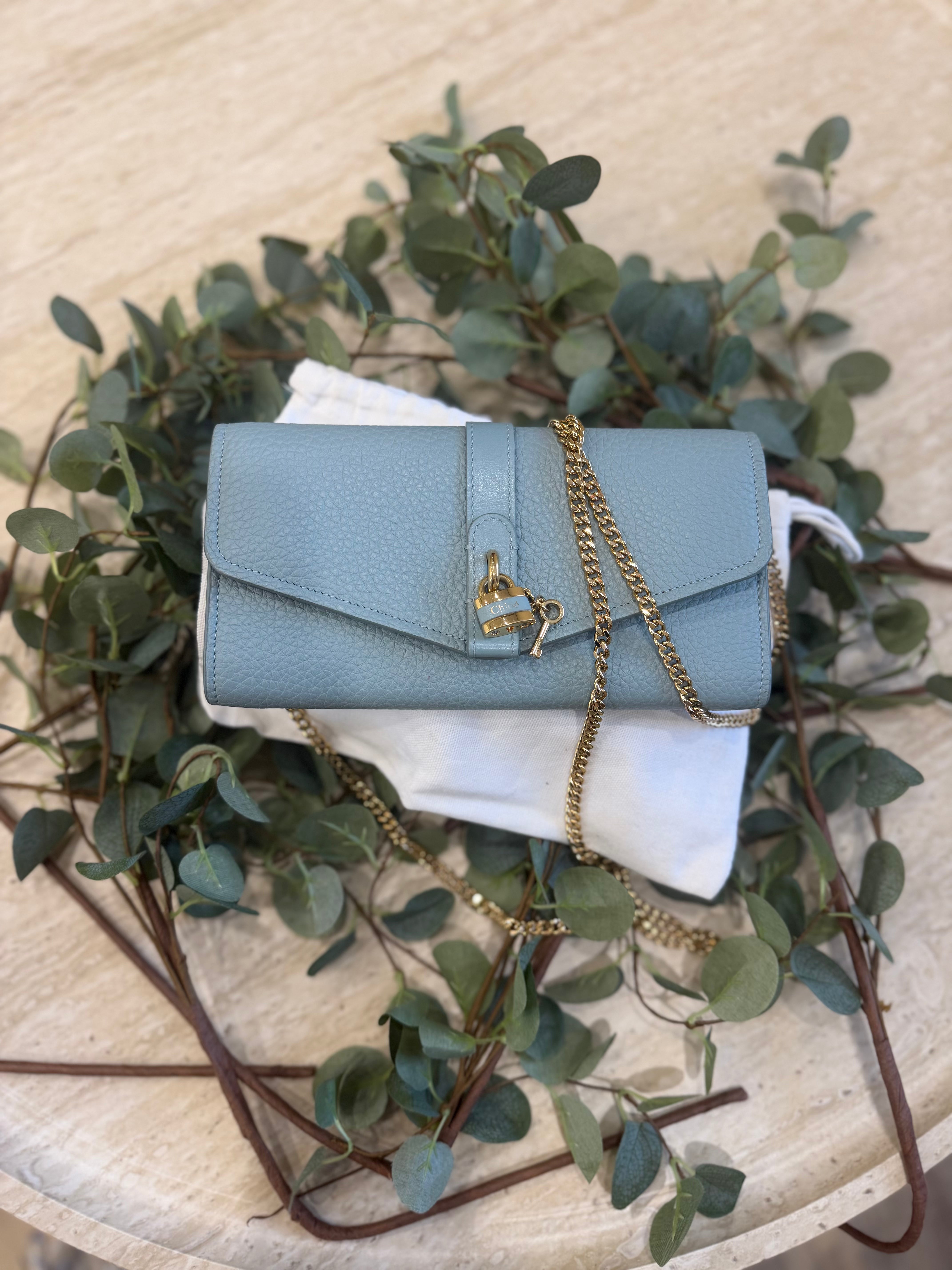 Chloe Blue Pebbled Leather Aby Long Chain Wallet