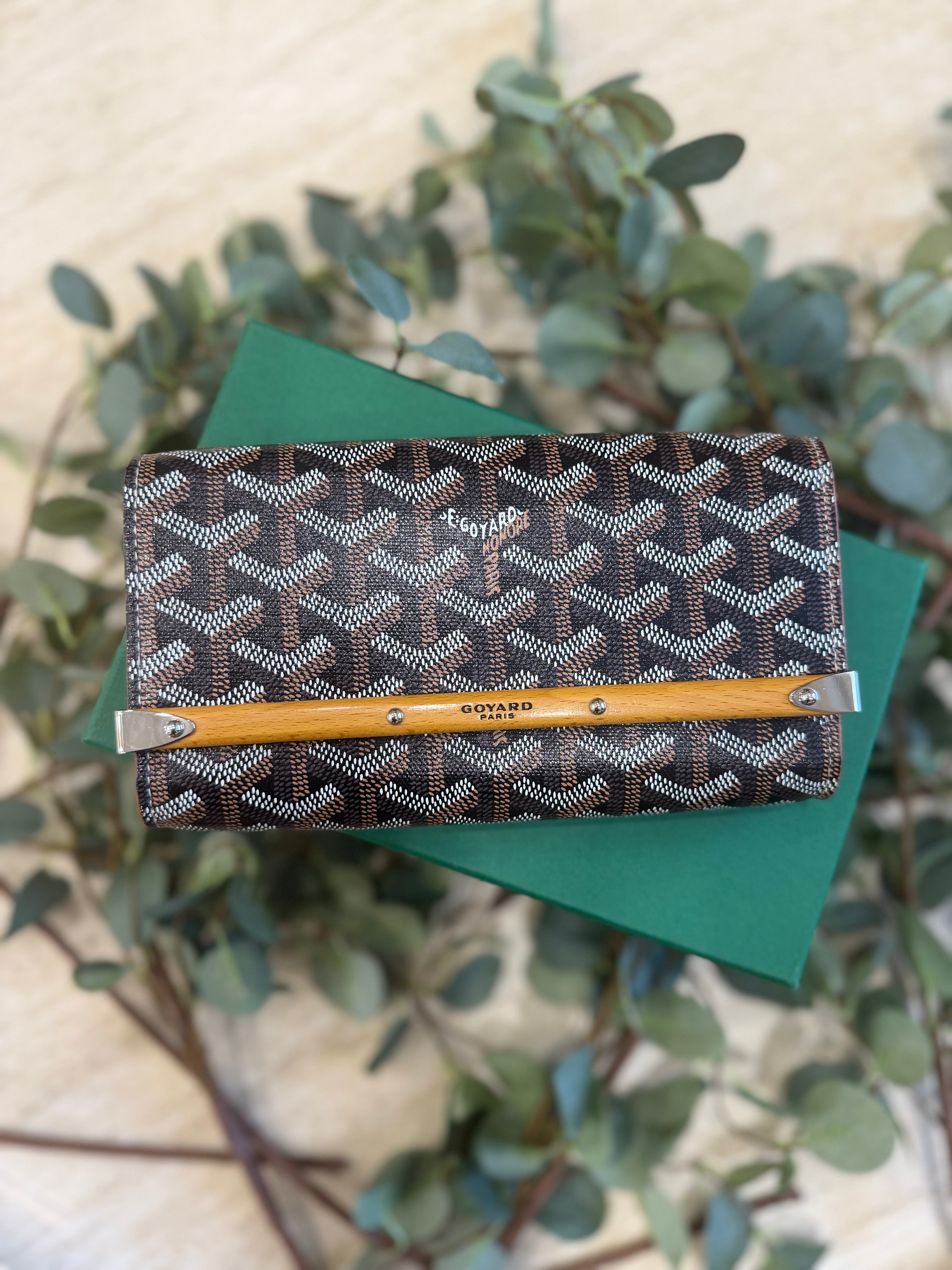 Goyard Black Goyardine Leather Monte Carlo Bois Clutch