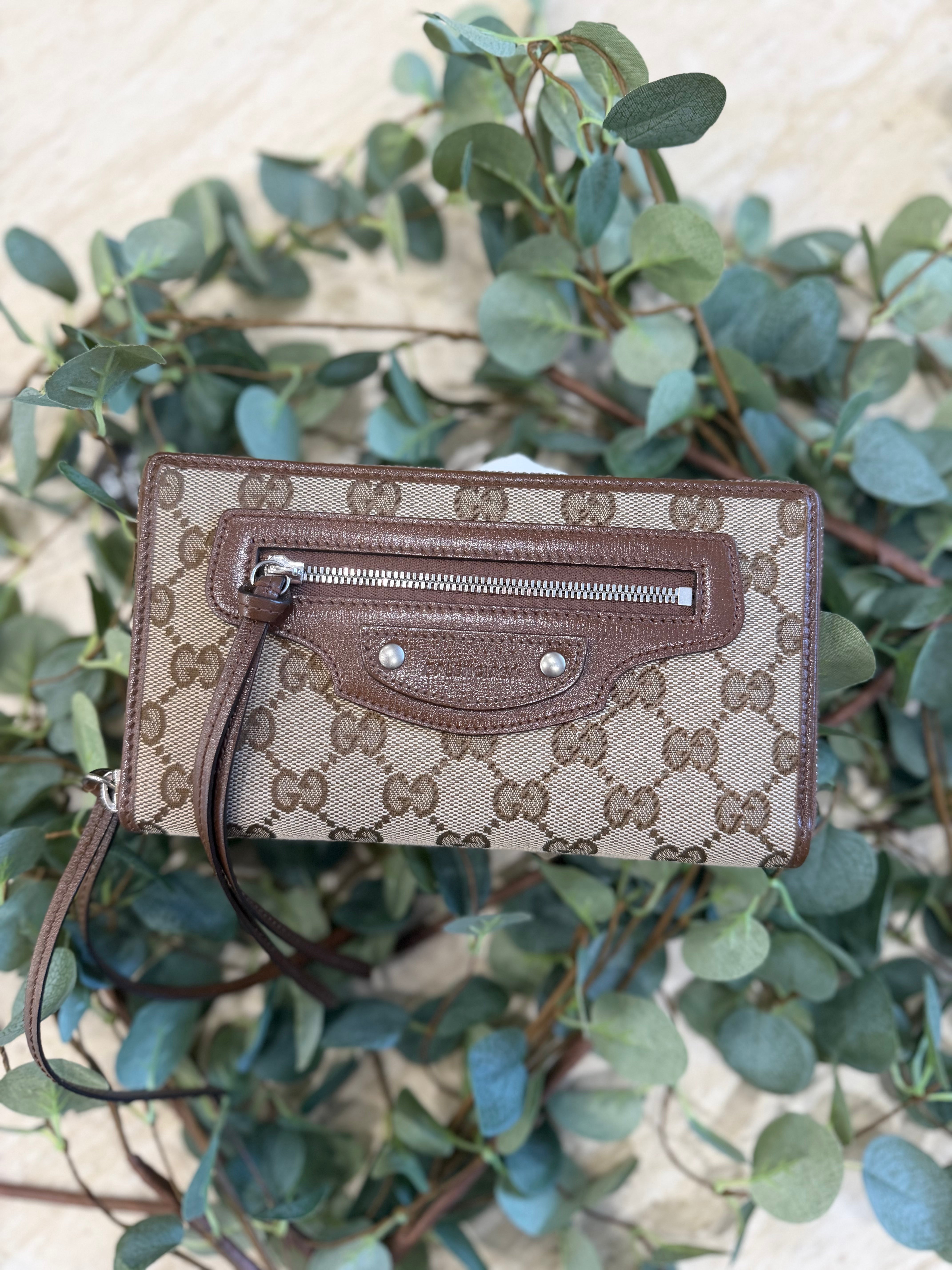LIKE NEW- Gucci x Balenciaga Brown GG Canvas & Leather Azalea Zippy Wallet