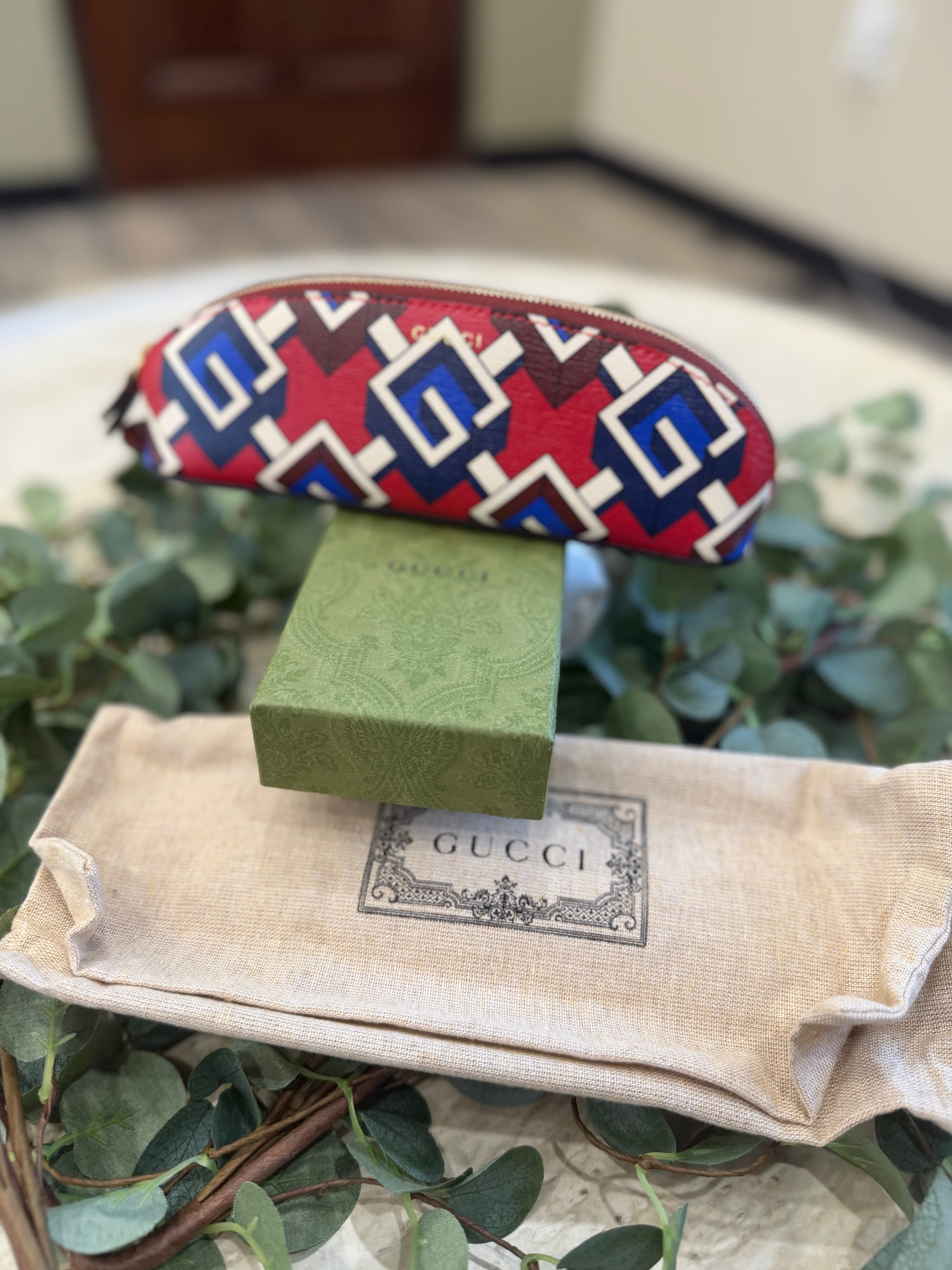 BRAND NEW- Gucci Multicolor Leather Geometric G Pencil Case