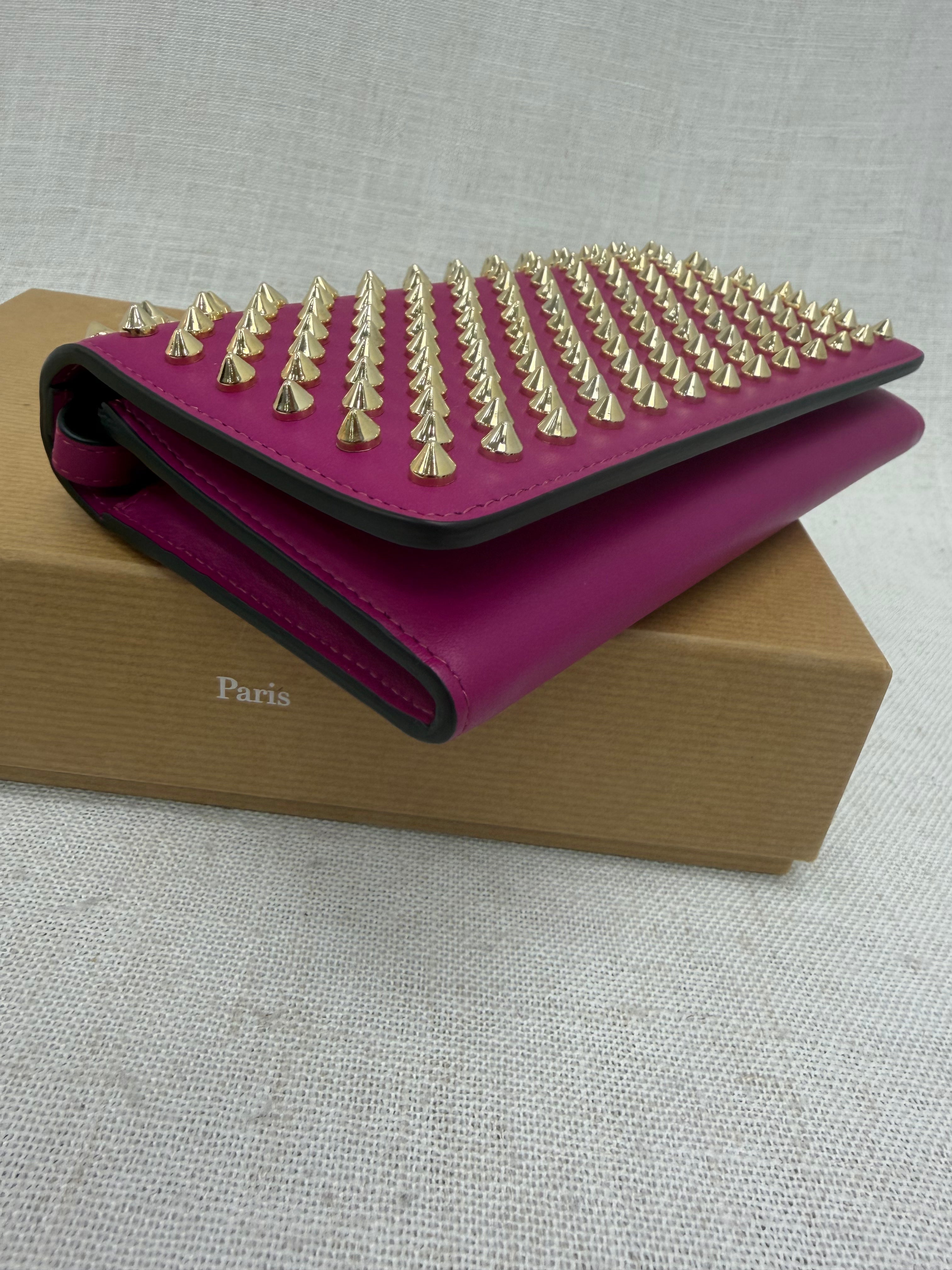 BRAND NEW- Christian Louboutin Pink Leather Spiked Clutch Wallet