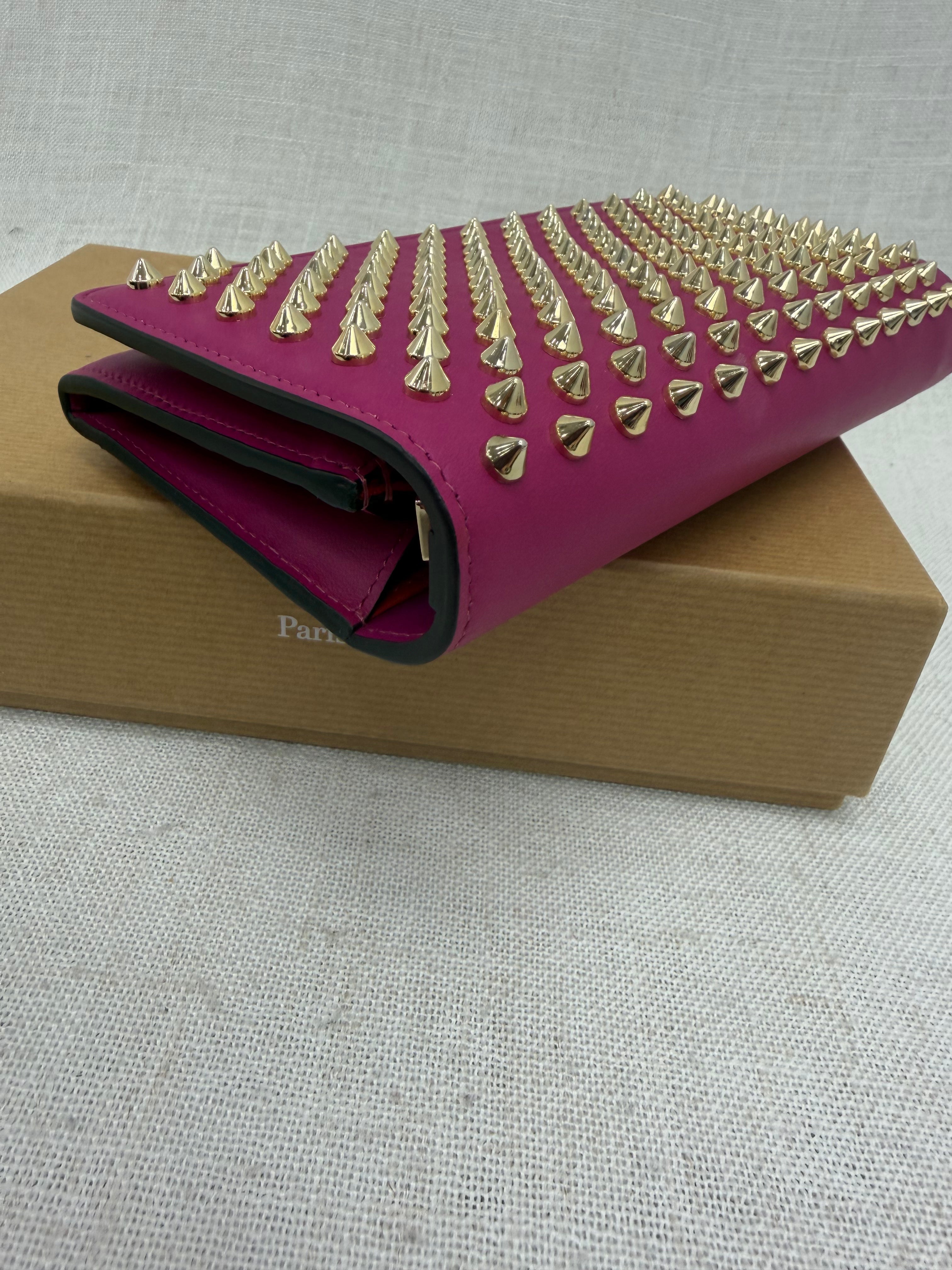 BRAND NEW- Christian Louboutin Pink Leather Spiked Clutch Wallet