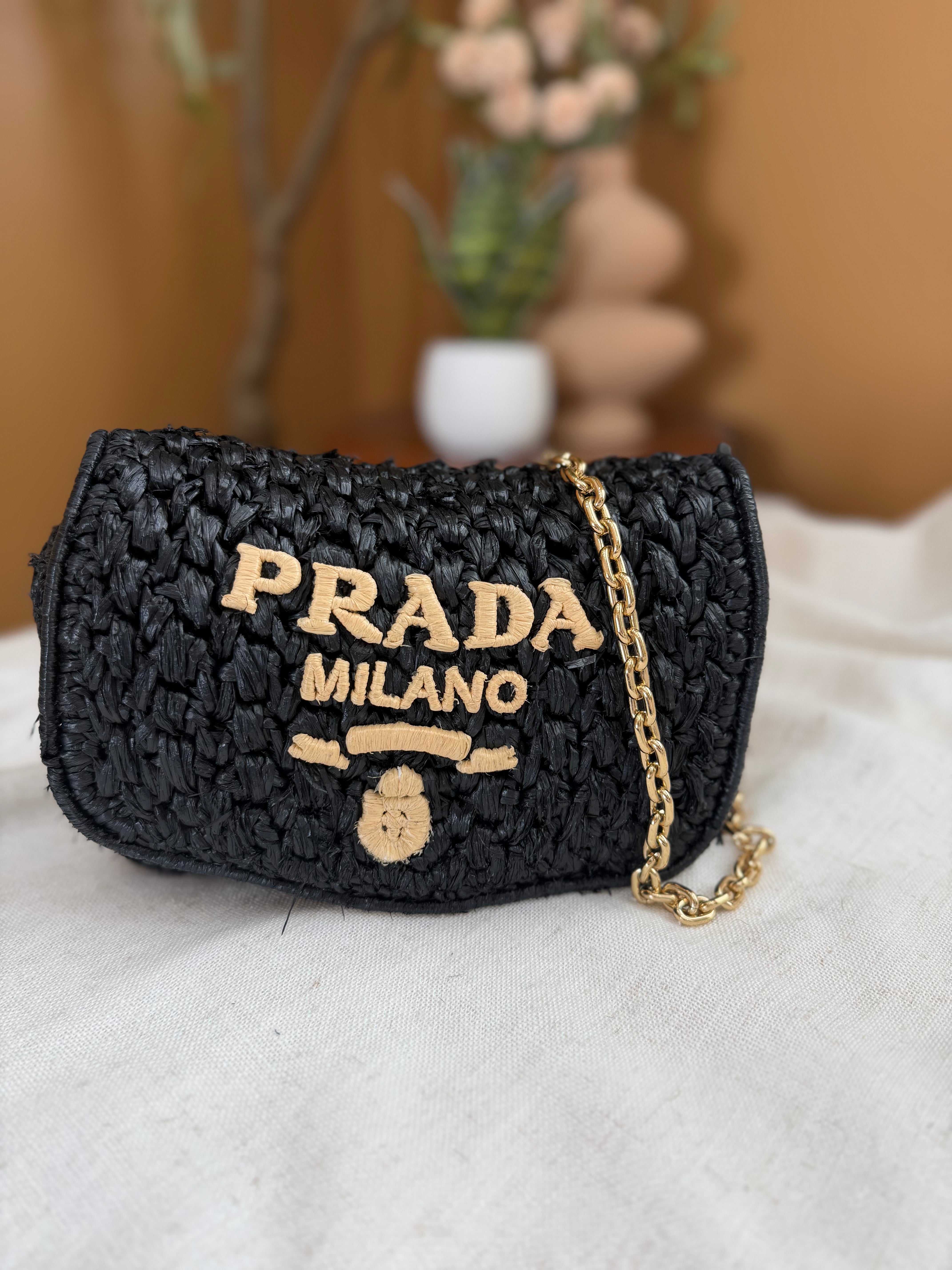 Prada Black Raffia Knit Crossbody Bag