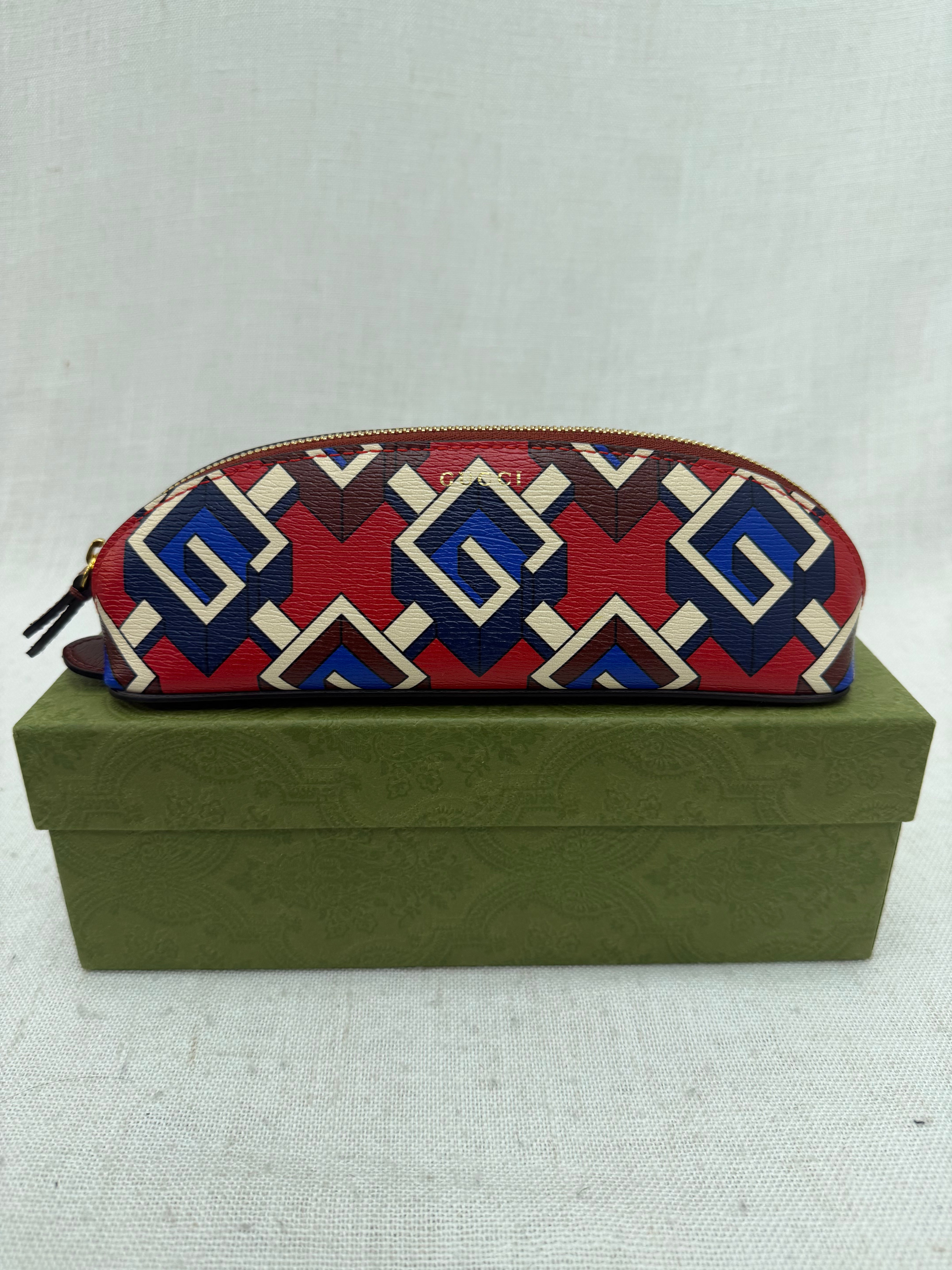 BRAND NEW- Gucci Multicolor Leather Geometric G Pencil Case