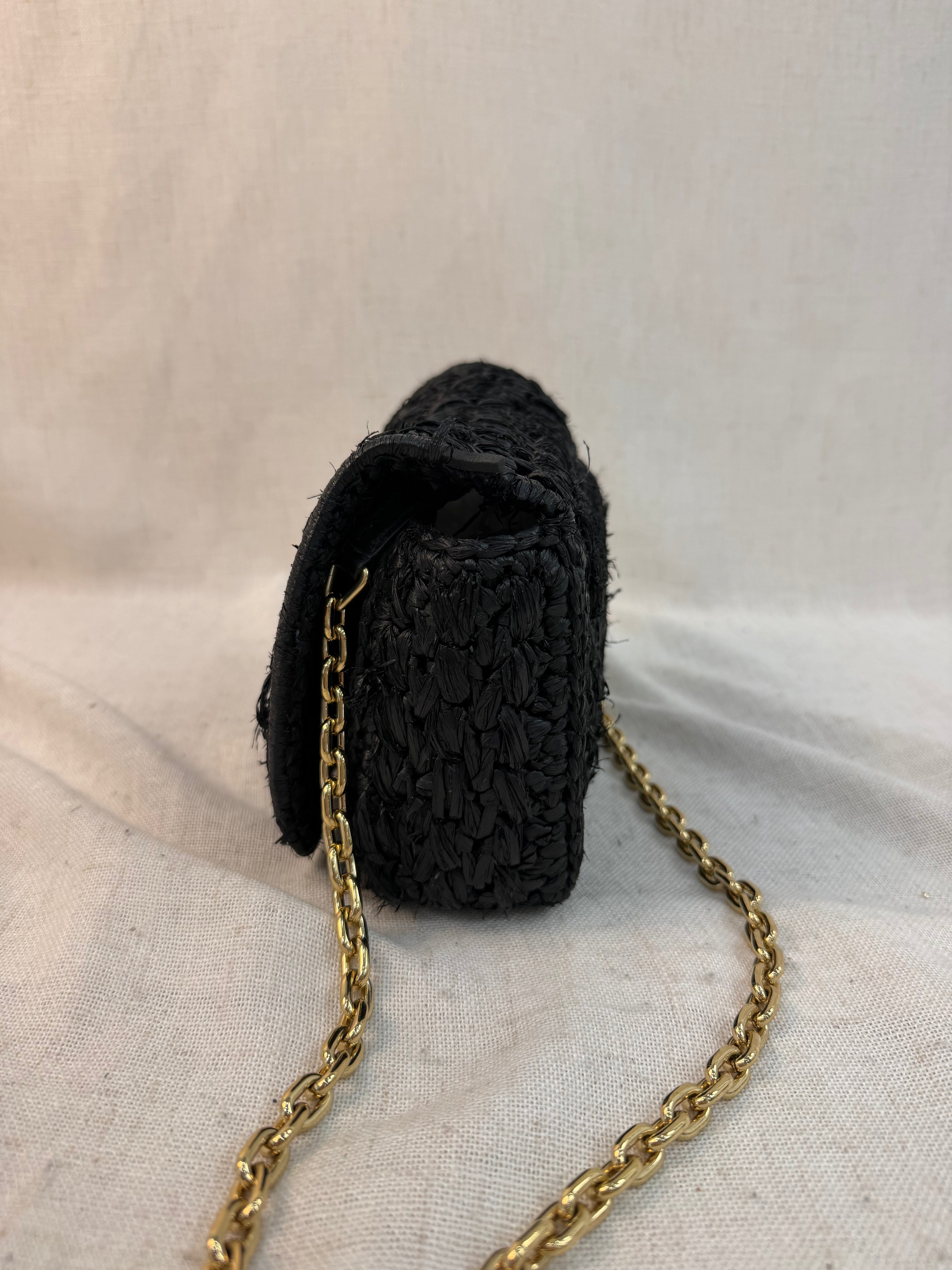 Prada Black Raffia Knit Crossbody Bag