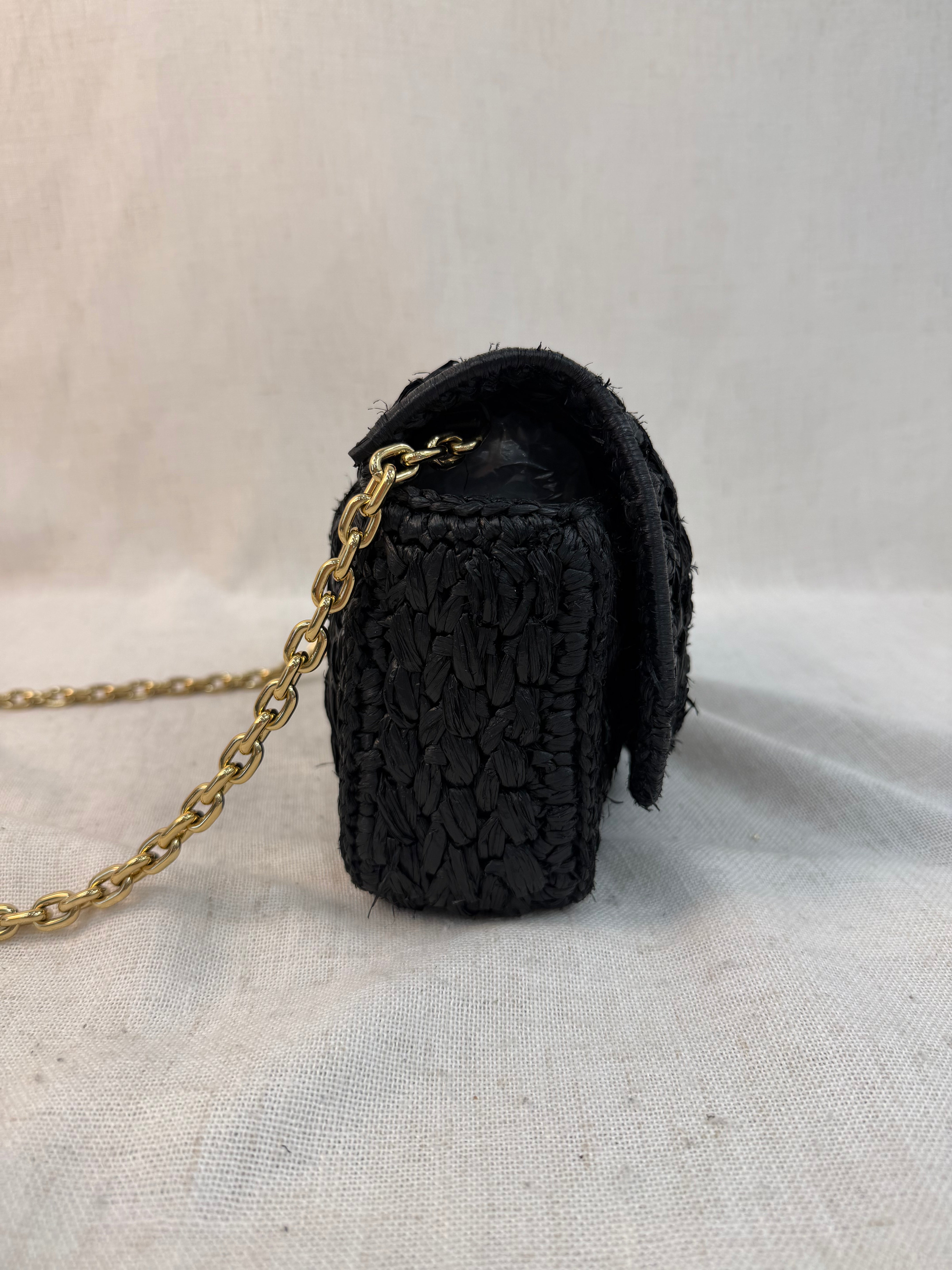 Prada Black Raffia Knit Crossbody Bag