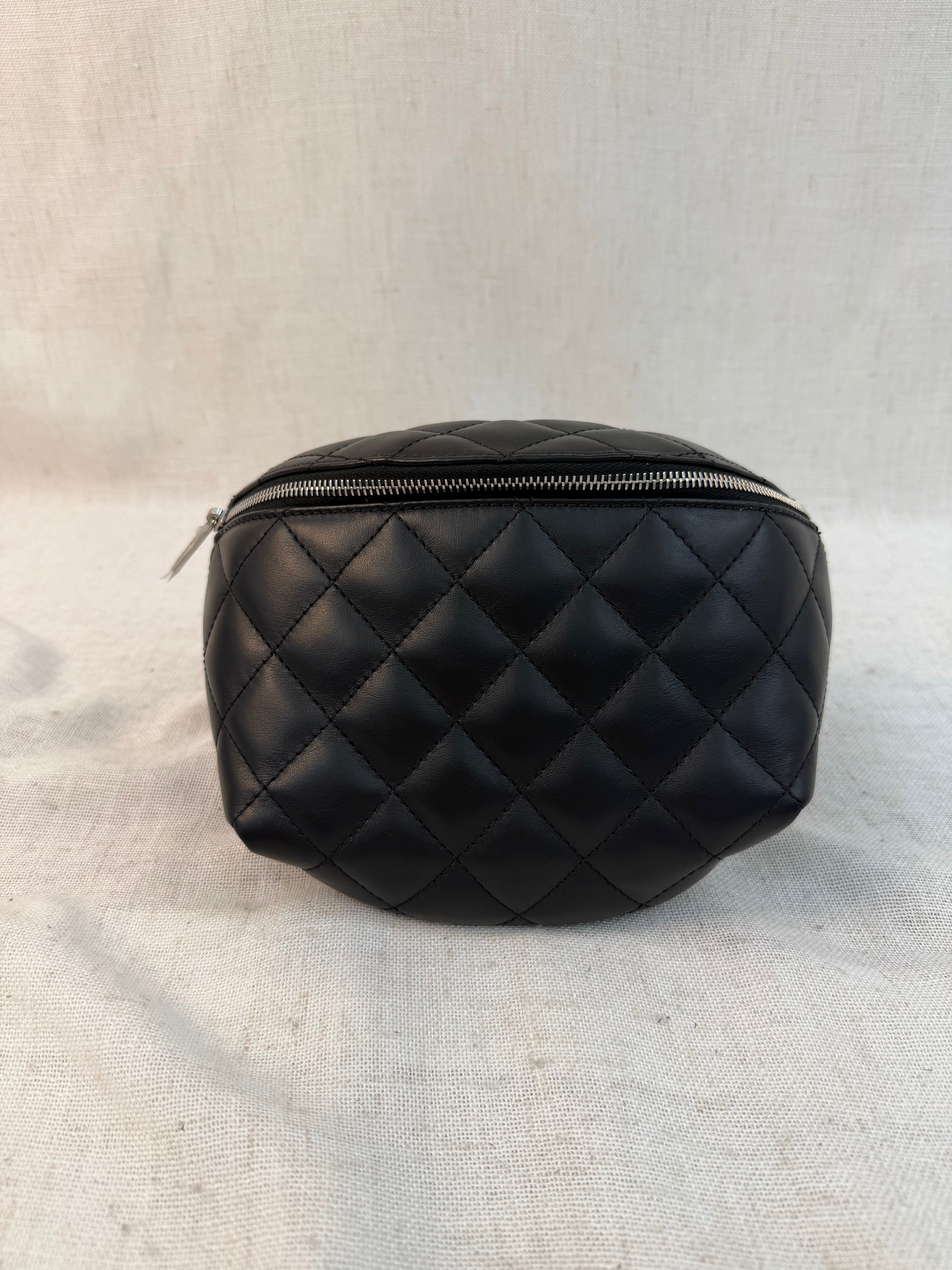 LIKE NEW - Chanel Black Lambskin Quilted Belt Bag