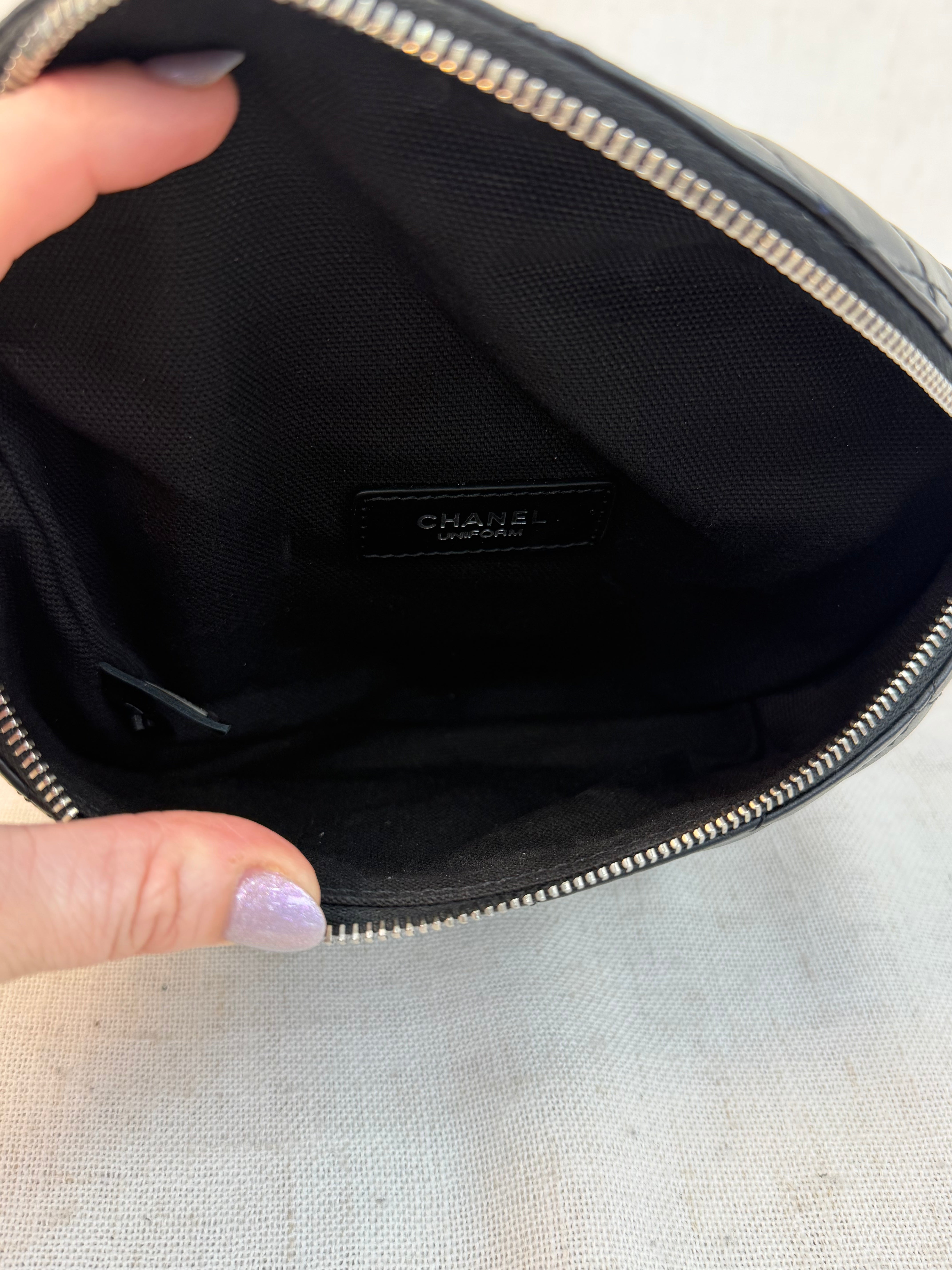 LIKE NEW - Chanel Black Lambskin Quilted Belt Bag