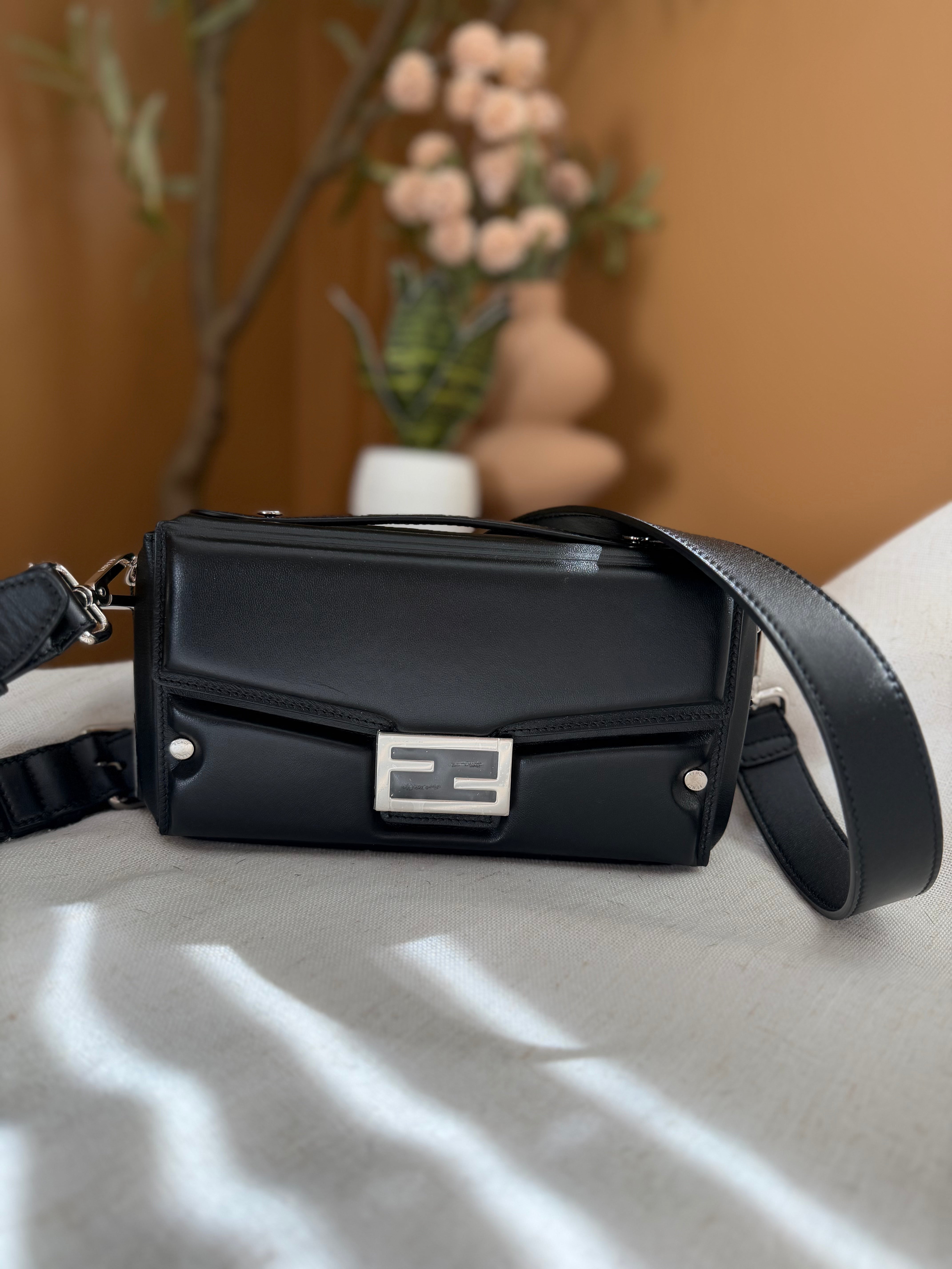 LIKE NEW - Fendi Black Leather Baguette Soft Trunk Crossbody Bag