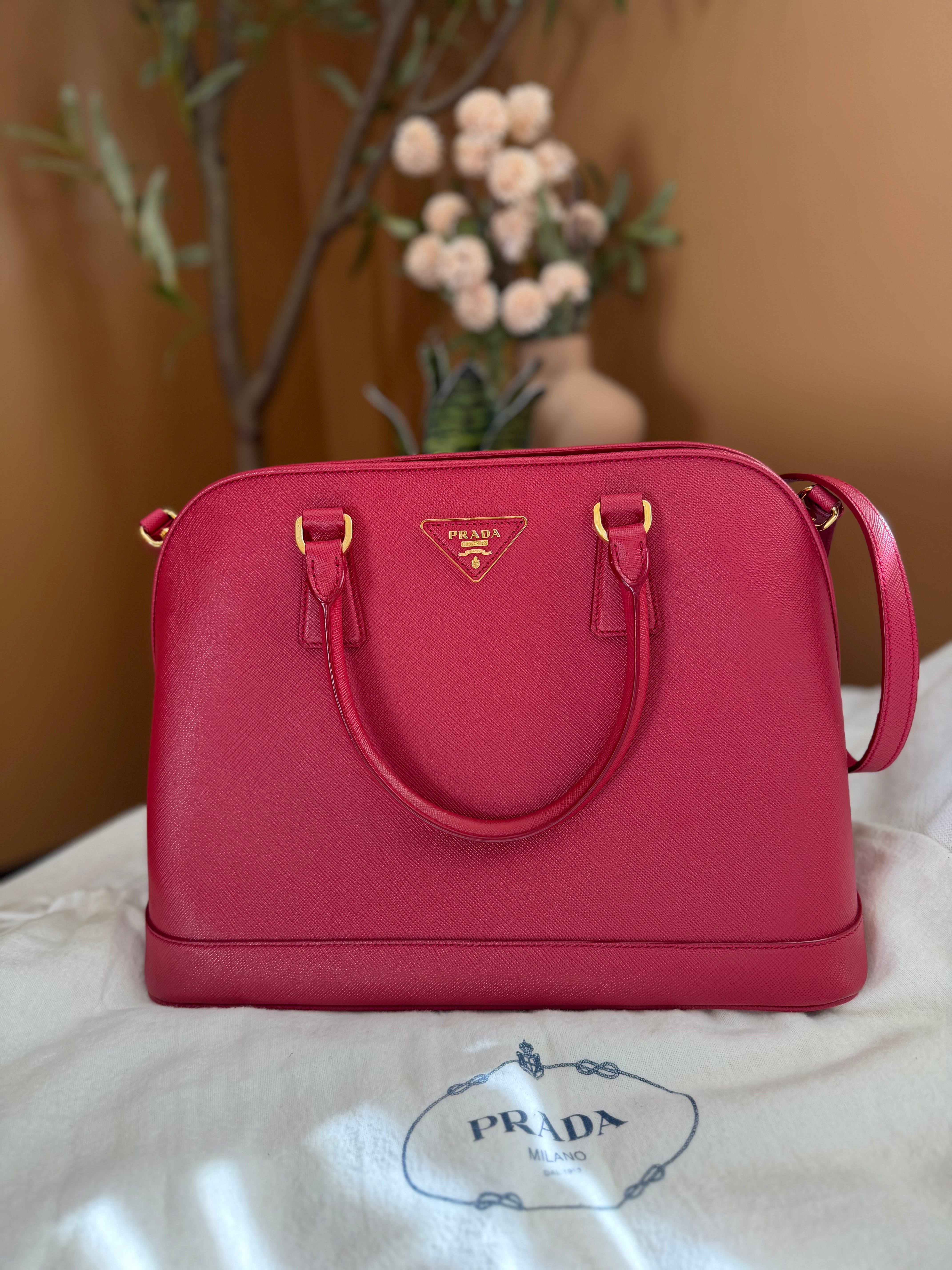 Prada Red Saffiano Leather Promenade Two Way Bag