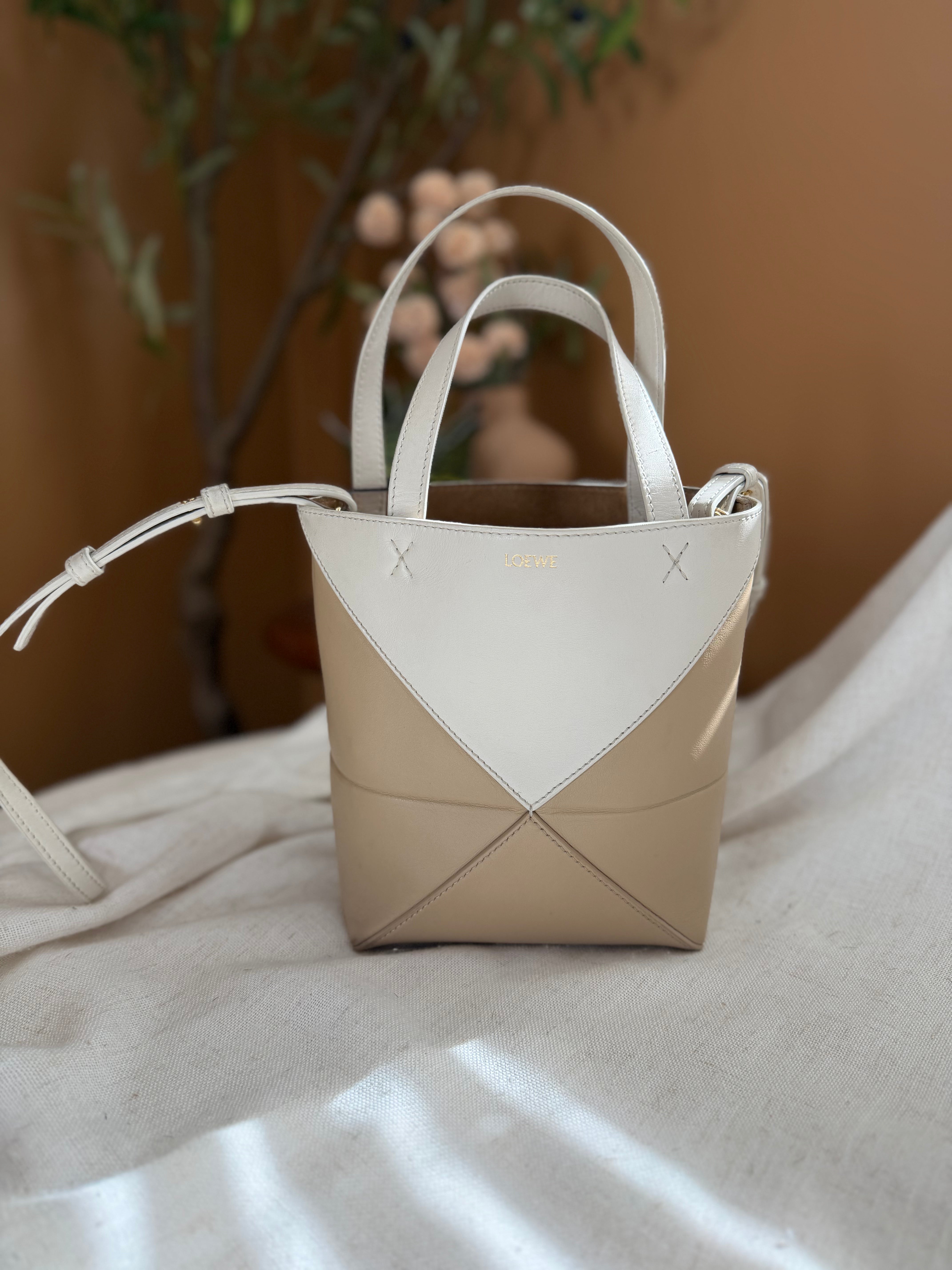 Loewe Tan Leather Mini Puzzle Fold Tote Bag