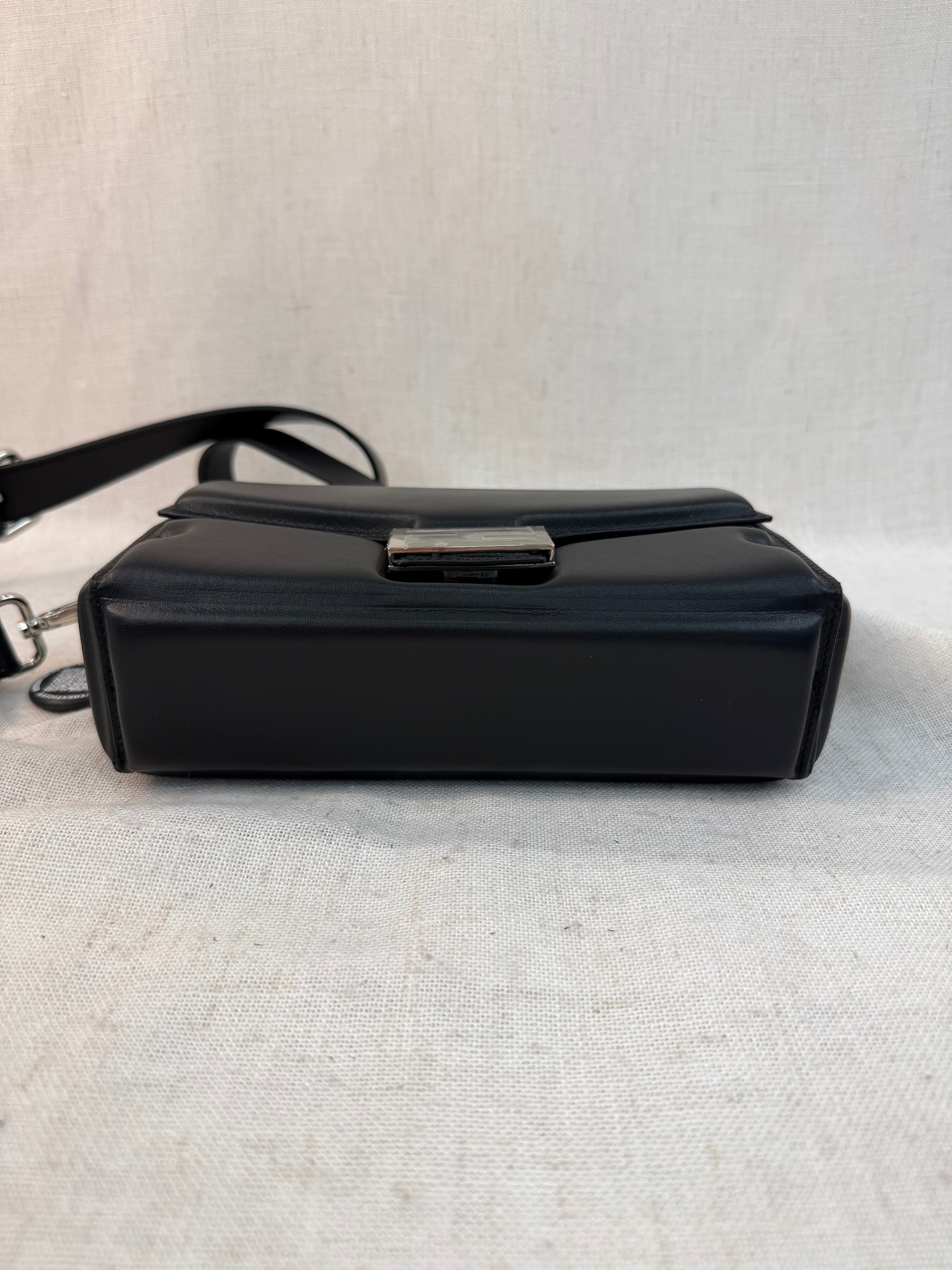 LIKE NEW - Fendi Black Leather Baguette Soft Trunk Crossbody Bag