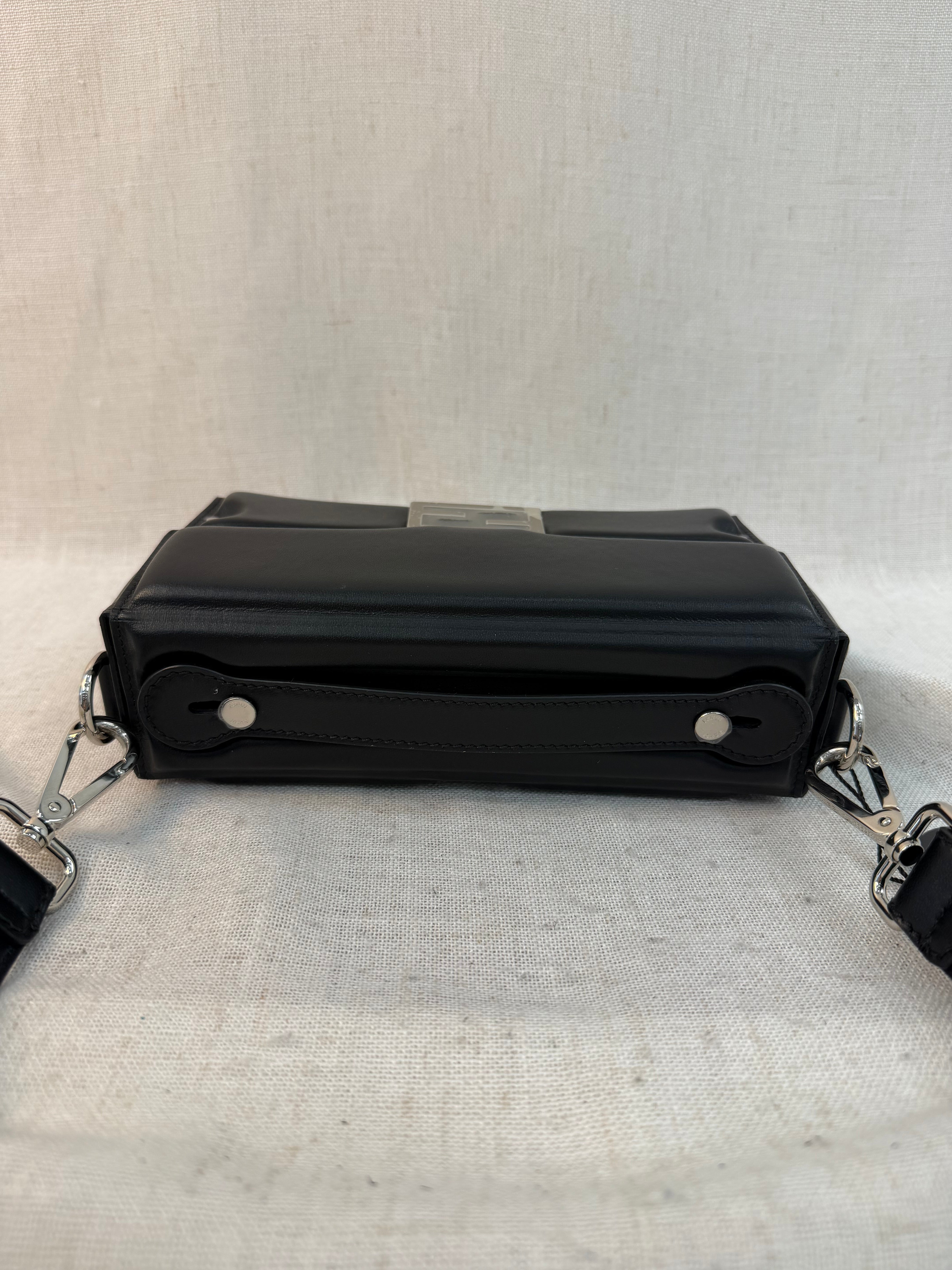 LIKE NEW - Fendi Black Leather Baguette Soft Trunk Crossbody Bag