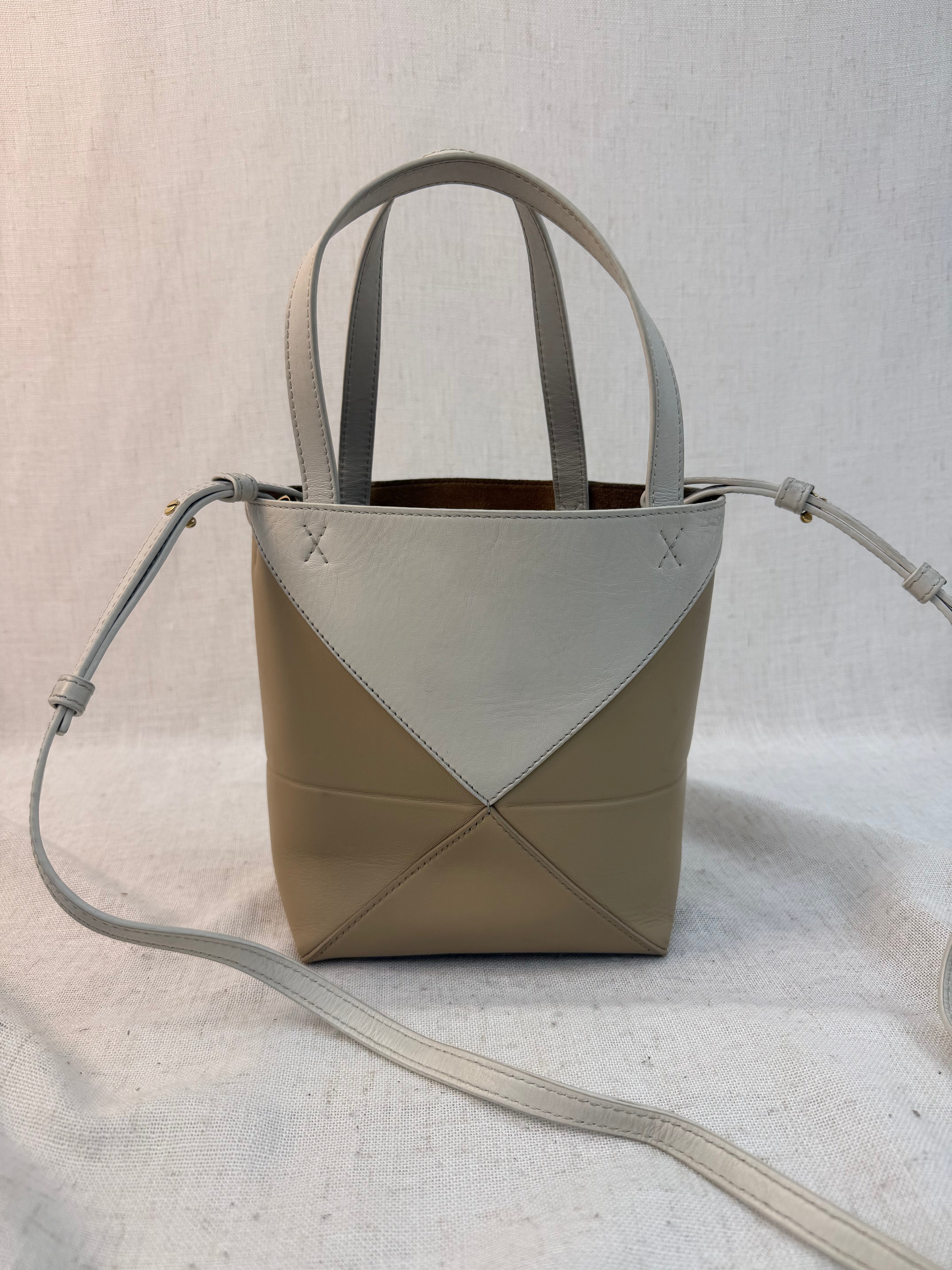 Loewe Tan Leather Mini Puzzle Fold Tote Bag