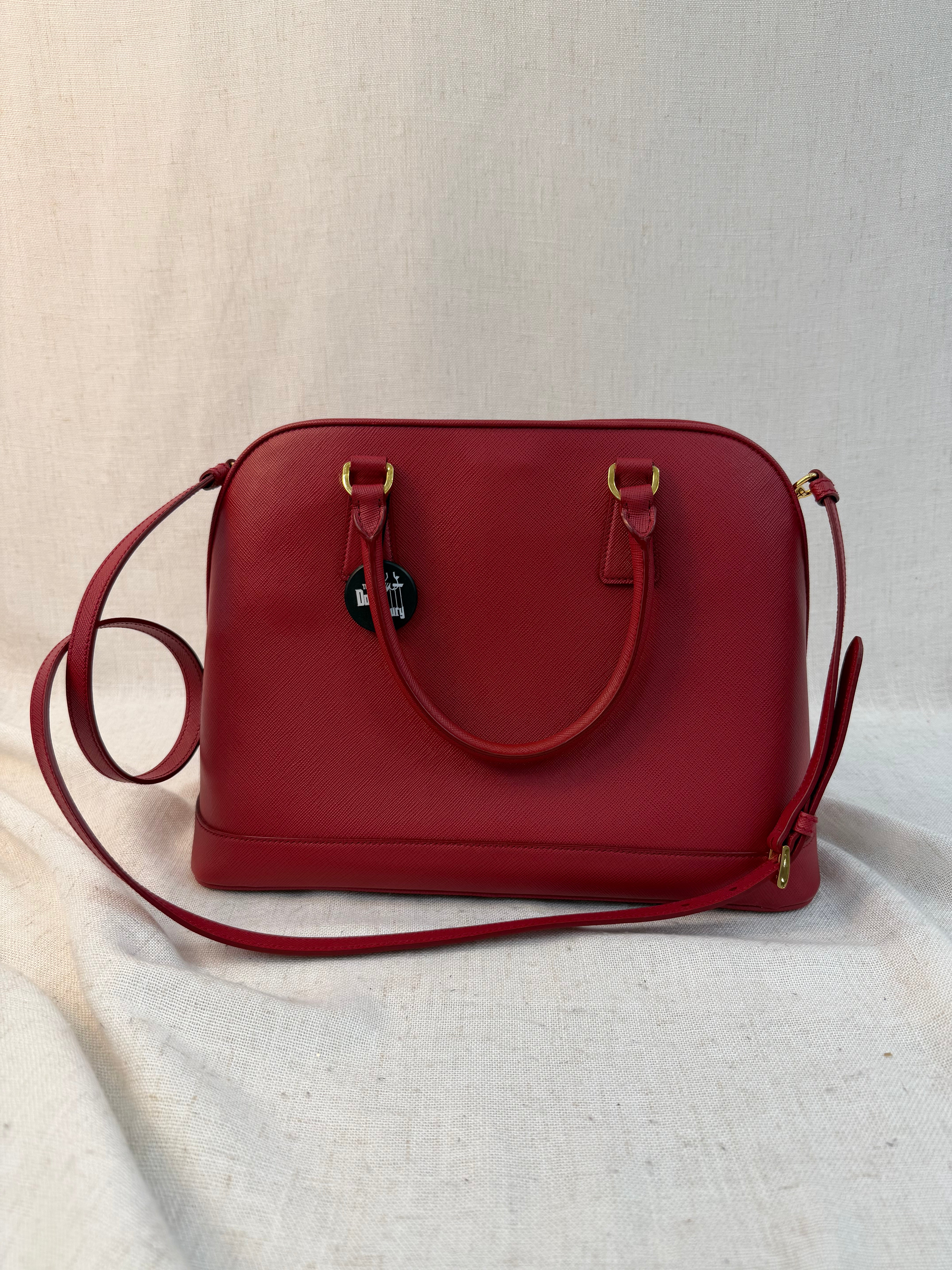 Prada Red Saffiano Leather Promenade Two Way Bag