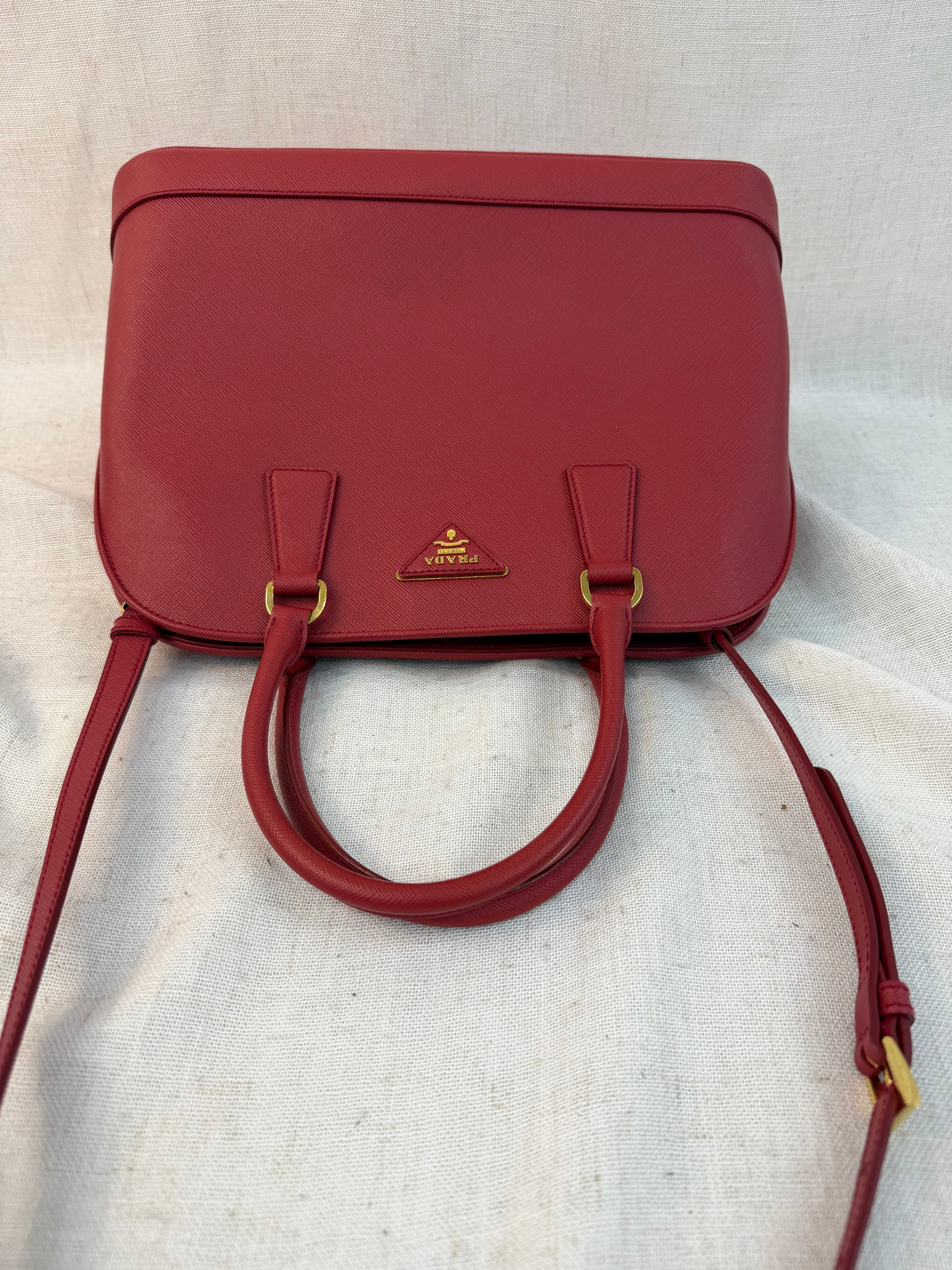 Prada Red Saffiano Leather Promenade Two Way Bag