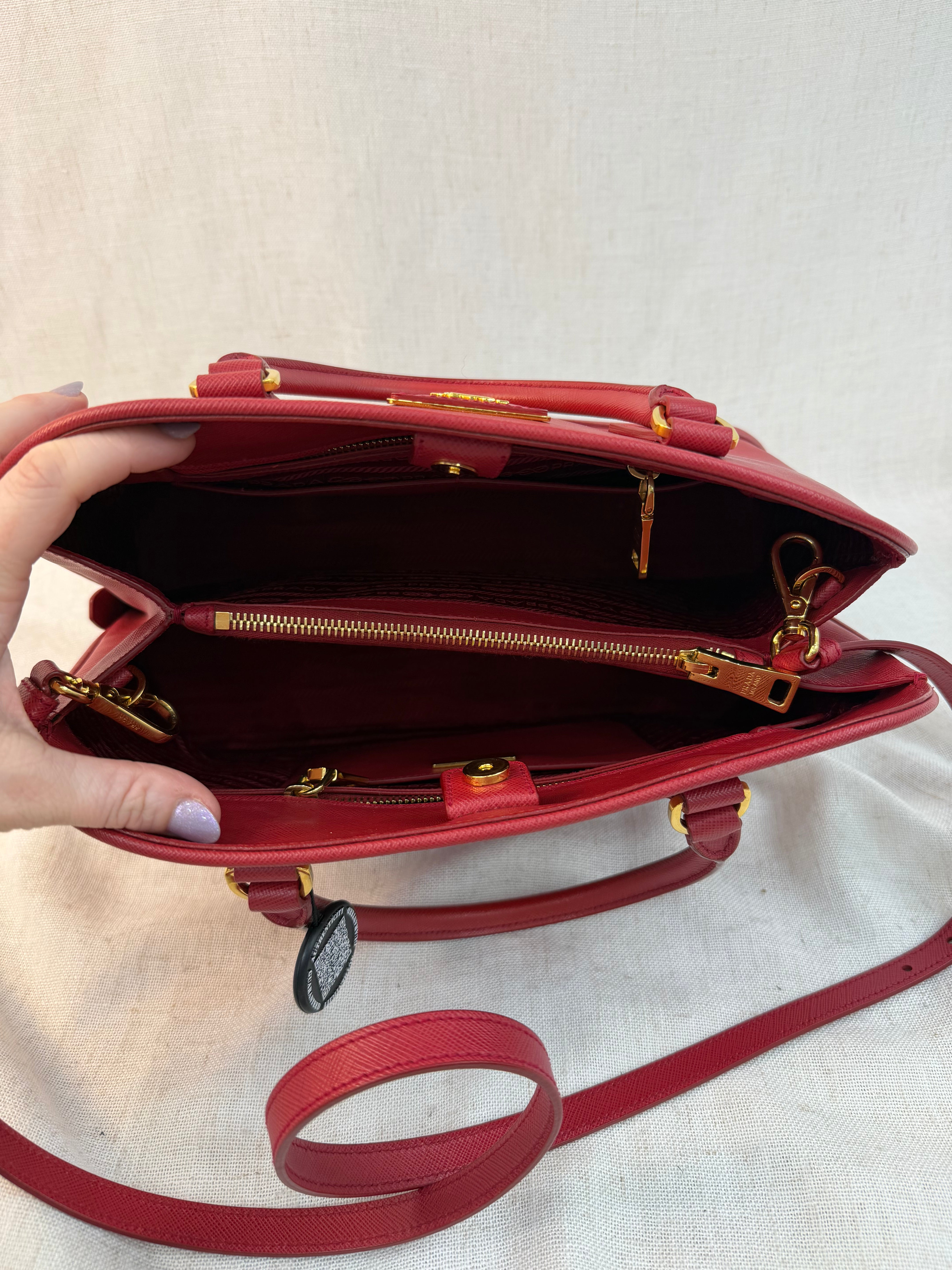 Prada Red Saffiano Leather Promenade Two Way Bag