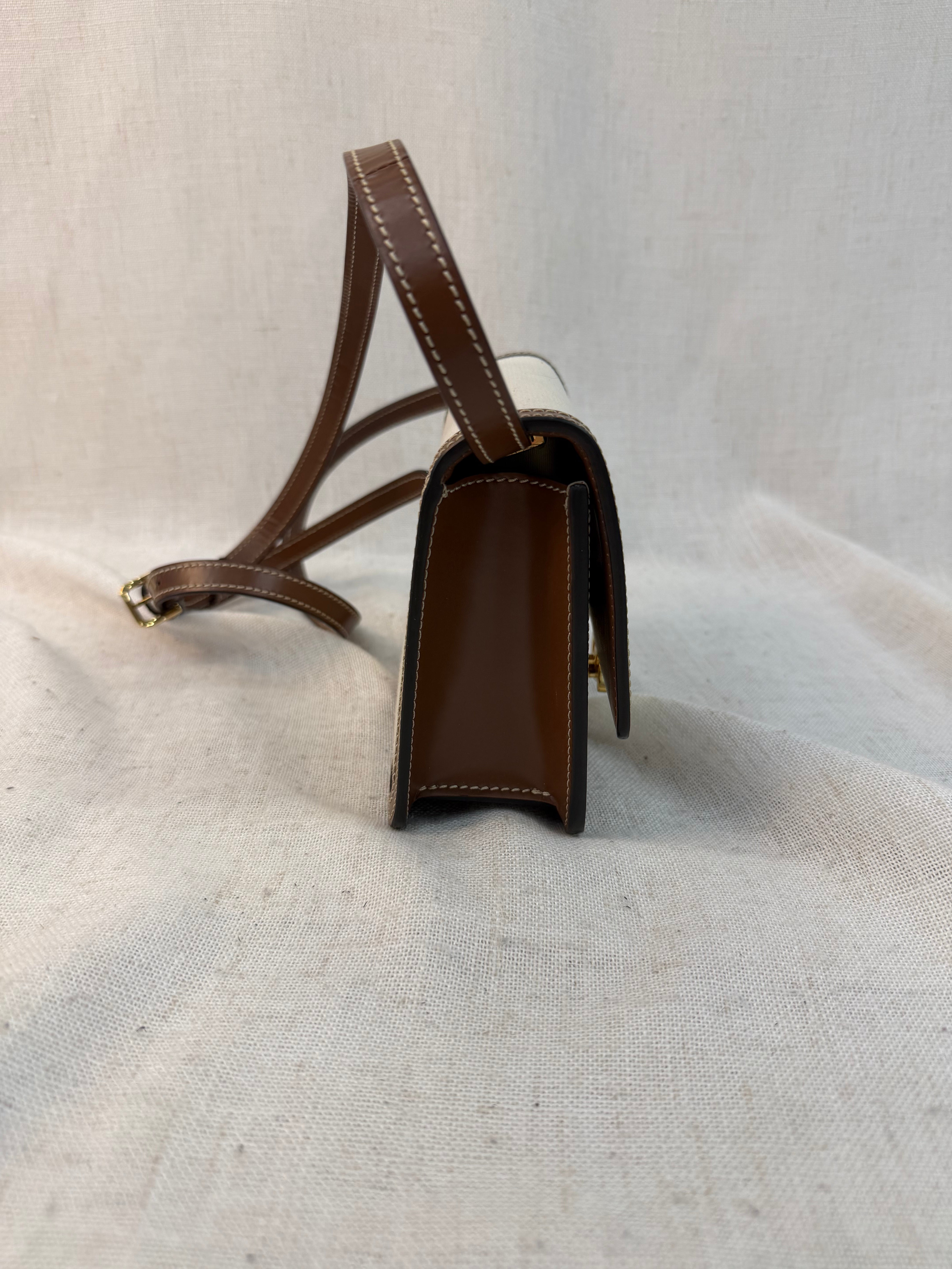 LIKE NEW- Burberry Natural Canvas & Leather Small TB Crossbody