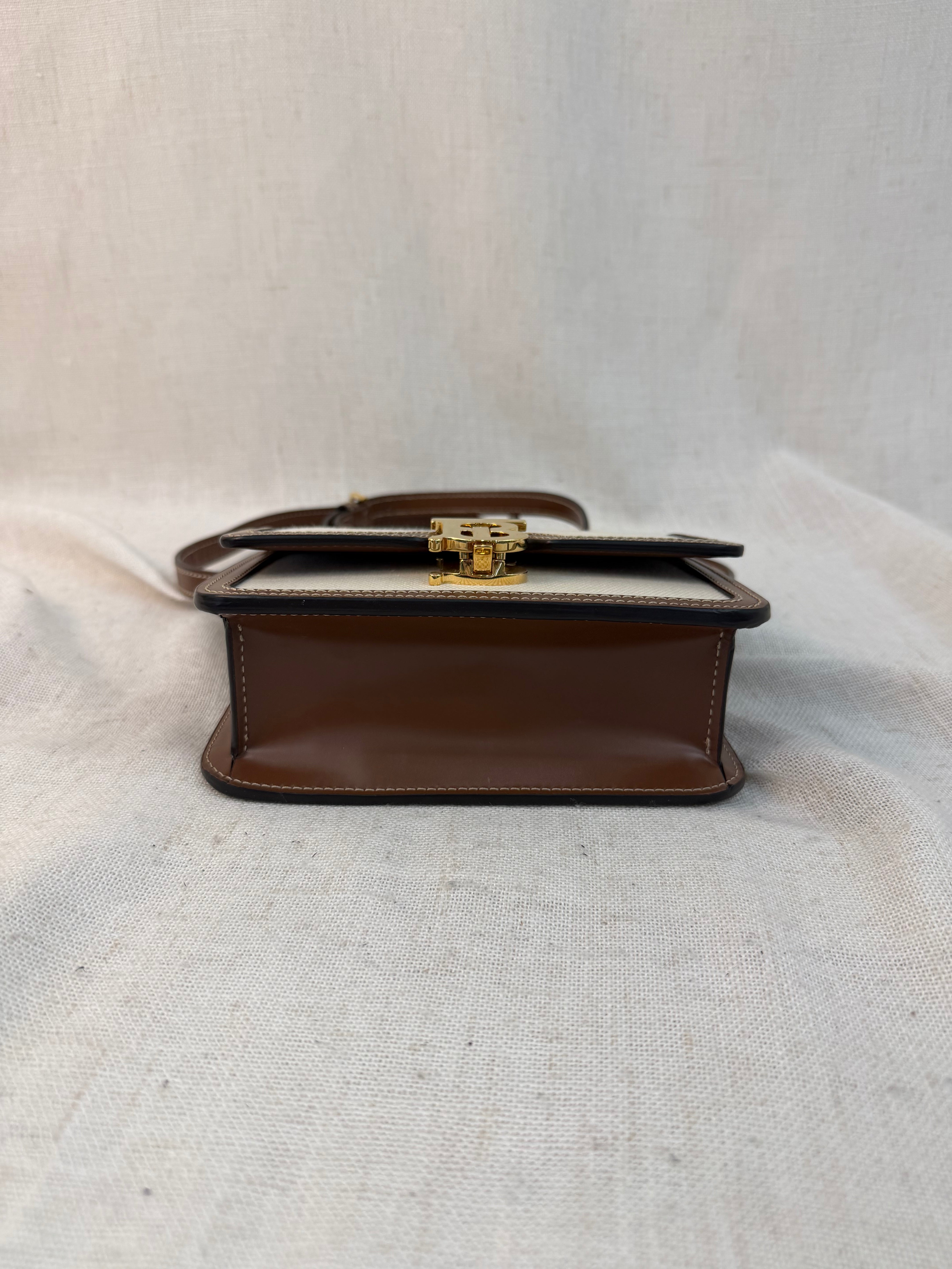 LIKE NEW- Burberry Natural Canvas & Leather Small TB Crossbody