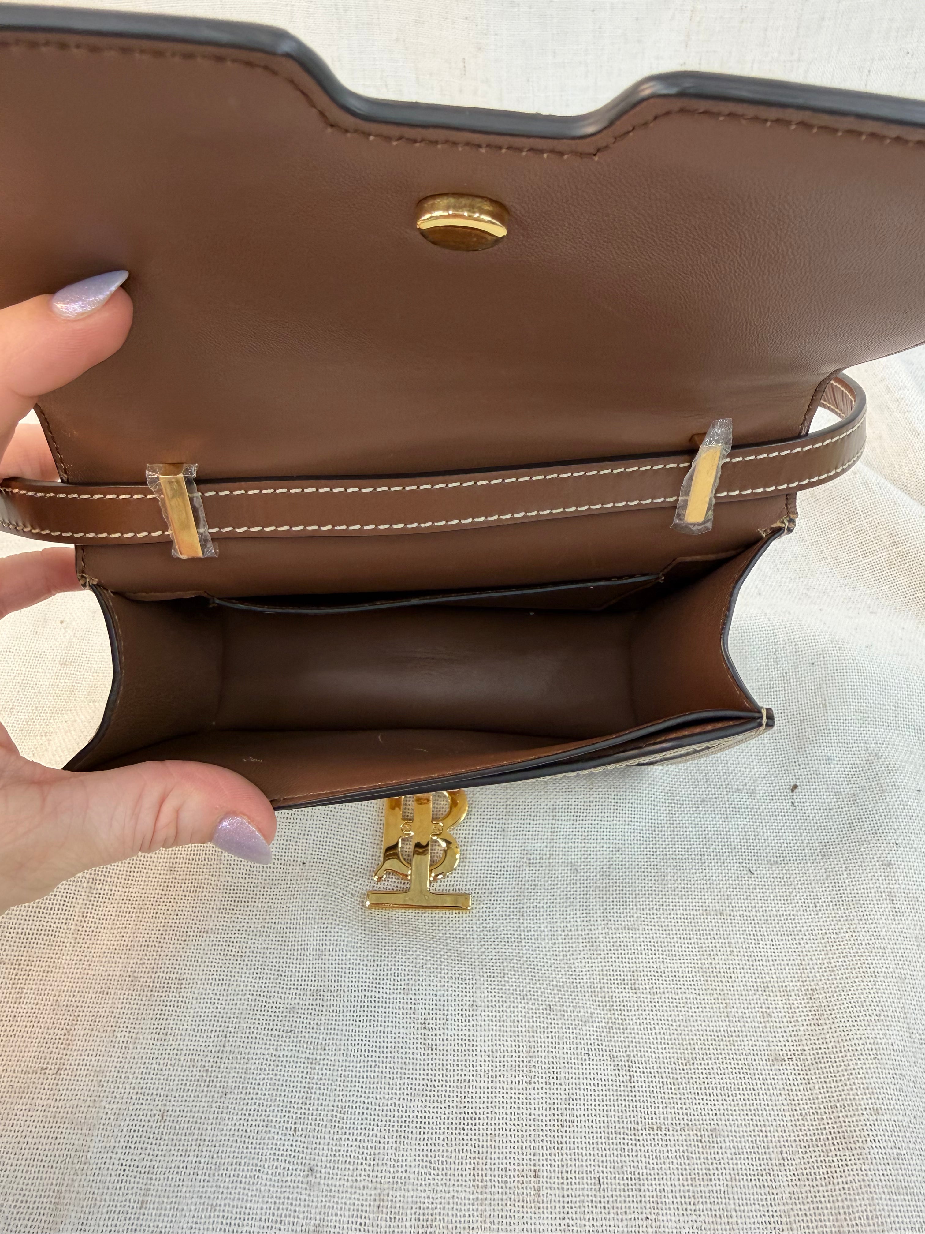 LIKE NEW- Burberry Natural Canvas & Leather Small TB Crossbody