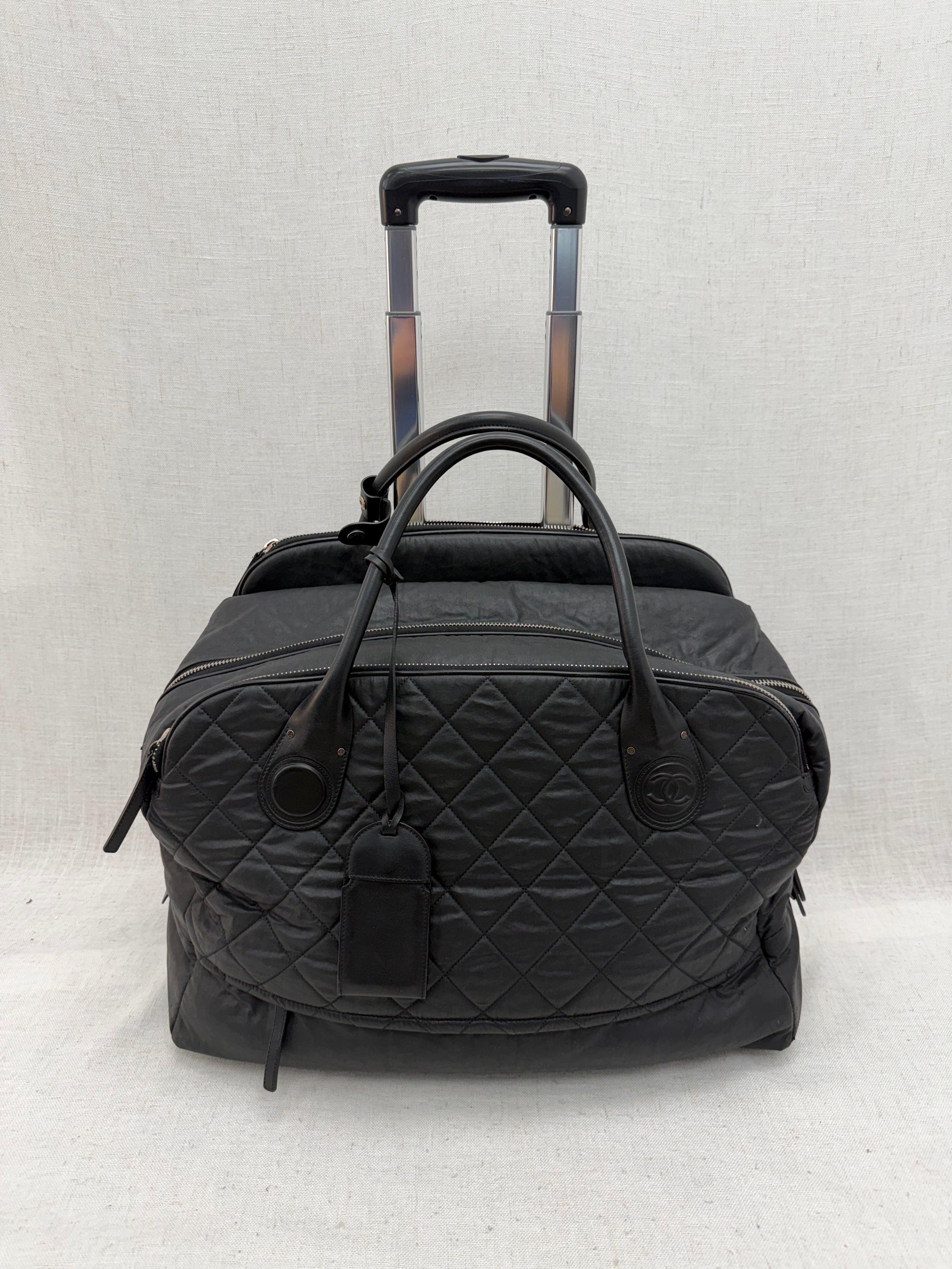 Chanel Black Quilted Nylon Large Sport Rolling Weekender Bag
