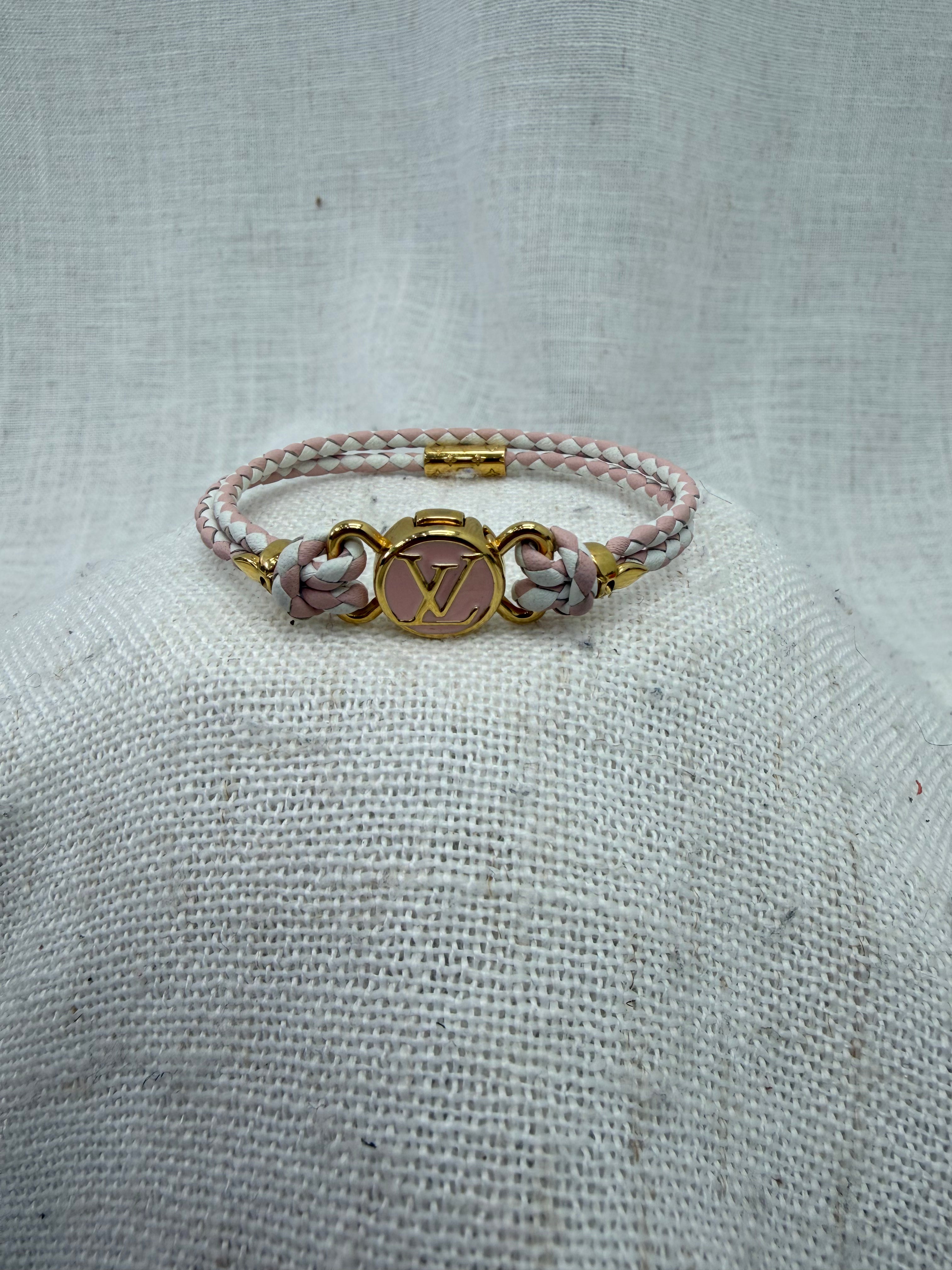 Louis Vuitton Pink & White Braided Leather Clic It Fun & Sun Bracelet
