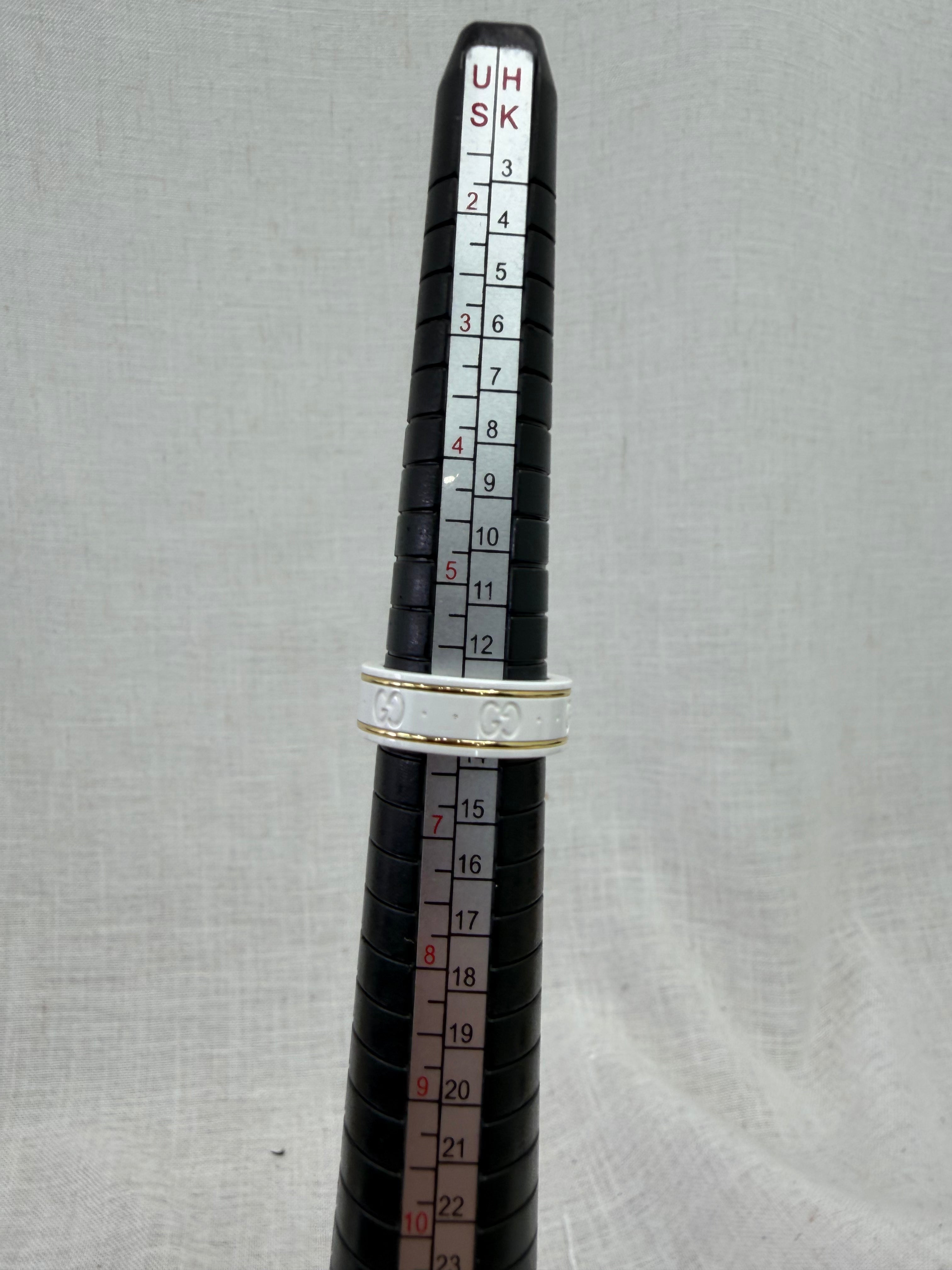 Gucci White Ceramic & Gold Icon Ring Size 6